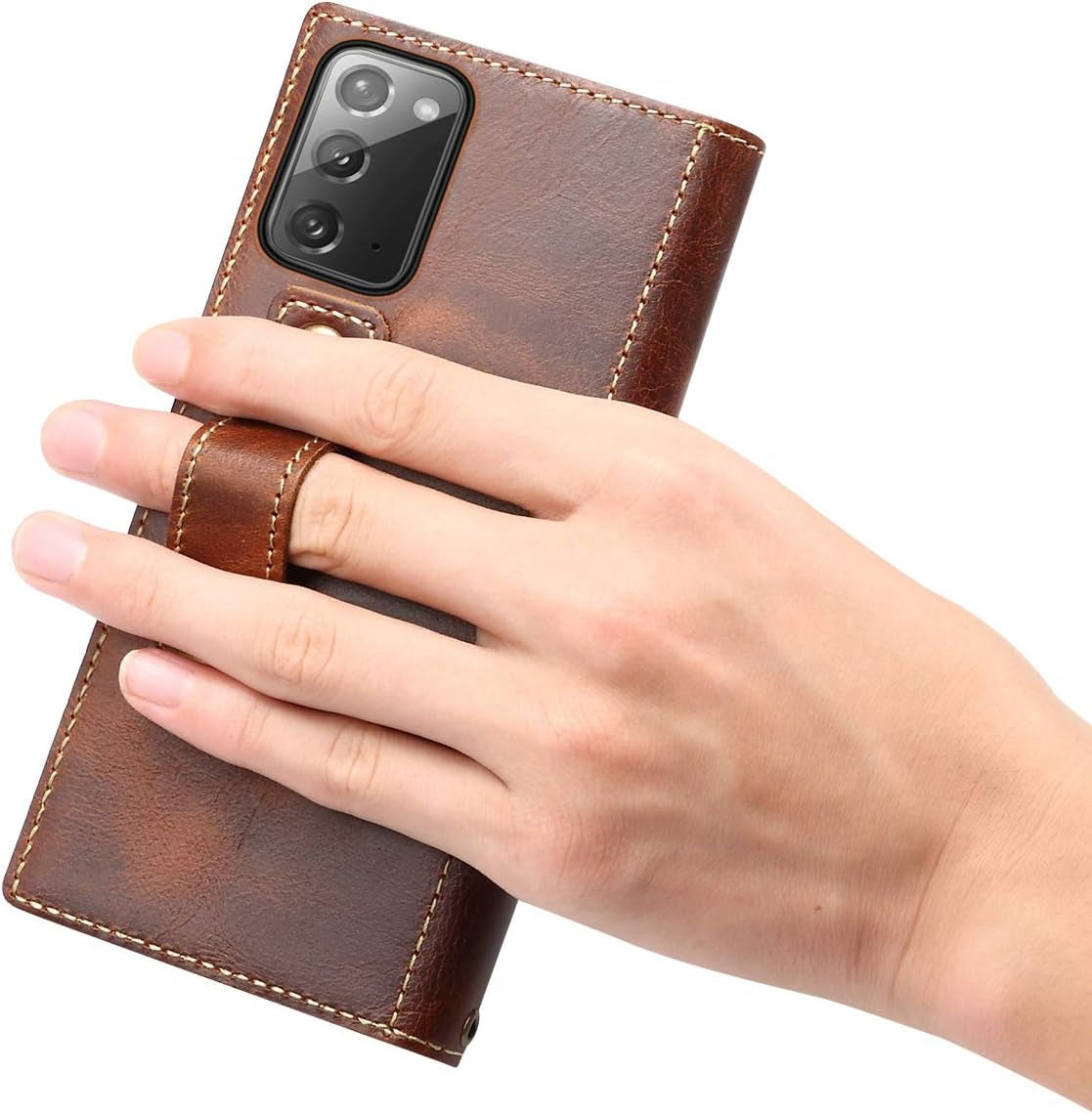 Kowauri Galaxy Note 20 Ultra Case, Magnet Snap Type Genuine Leather Wallet Case with Hand Strap [Card Holder] Stand Flip Cover Case for Samsung Galaxy Note 20 Ultra 5G 6.9 Inch (Brown)  Kowauri   