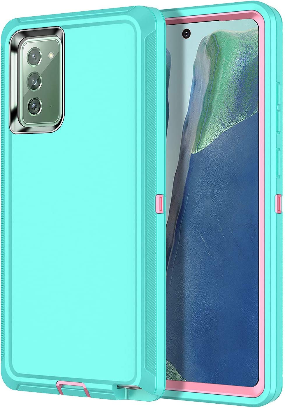 I-HONVA for Galaxy Note 20 Case Shockproof 3 in 1 Full Body Protection [Without Screen Protector] Rugged Heavy Duty Durable Cover Case for Samsung Galaxy Note 20 5G 6.7 Inch, Mint Green/Pink  I-HONVA   