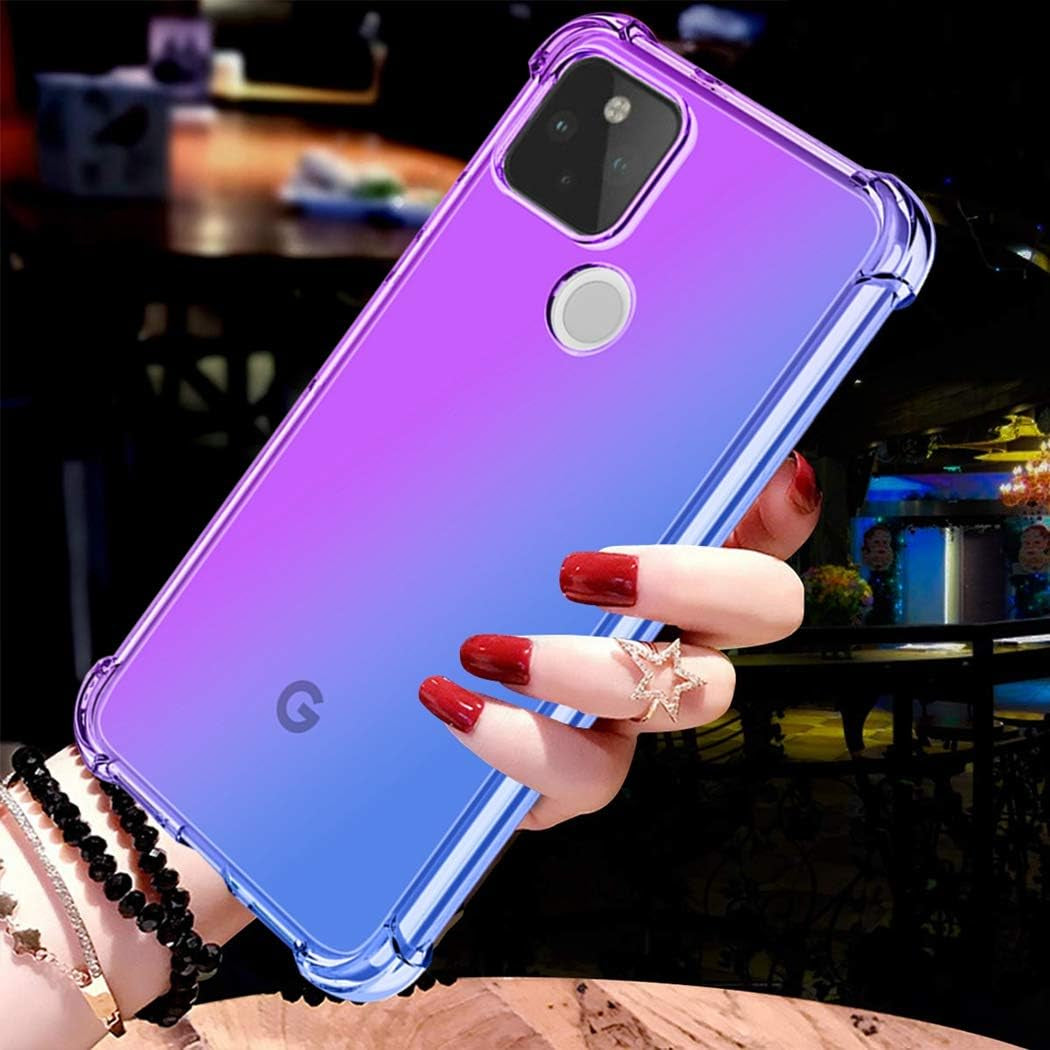 Ueokeird Google Pixel 5 Case (2020), Clear Cute Gradient Phone Case Slim anti Scratch Flexible TPU Cover Shockproof Protective Case for Google Pixel 5 (Purple/Blue)  Ueokeird   
