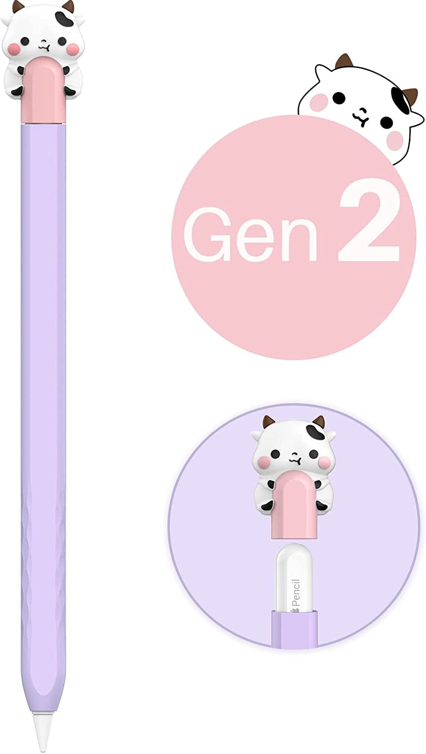 NIUTRENDZ Cute Cow Apple Pencil Case for Apple Pencil 2Nd Generation Case Silicone Protective Cover Sleeve Skin Accessories (Pink)  NIUTRENDZ 2-Purple Apple Pencil 2nd Generation 