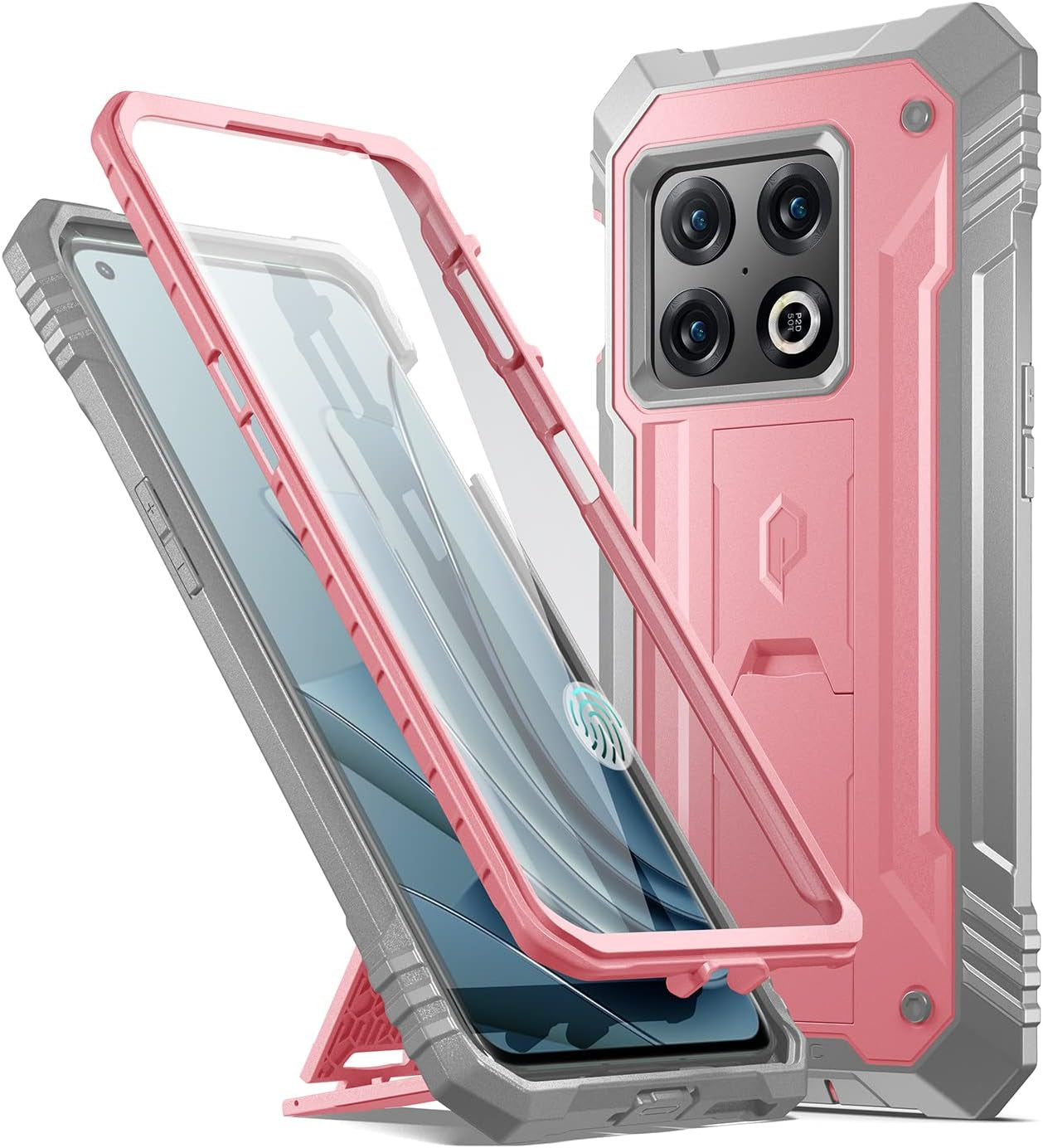Poetic Revolution Case for Oneplus 10 Pro 5G, Built-In Screen Protector Work with Fingerprint ID, Full Body Rugged Shockproof Protective Cover Case with Kickstand, Light Pink  Poetic   