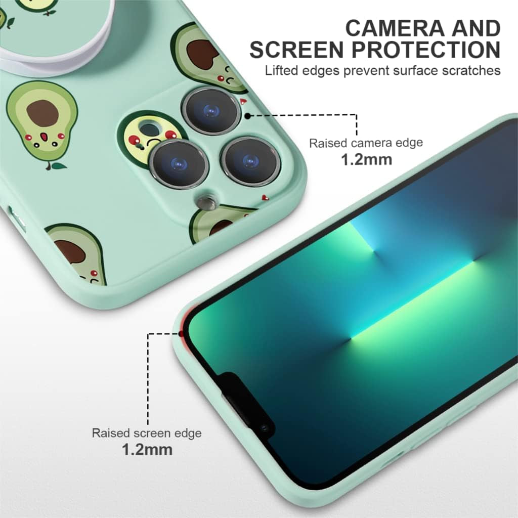 KAPUCTW Case for Xiaomi Mi 11 Lite/11 Lite 5G NE, 6.55" with Stand Grip Holder, Slim Silicone Shockproof Soft TPU Light Green Cover with Painting Pattern for Girl Women for Xiaomi Mi 11 Lite,Avocados  KAPUCTW   