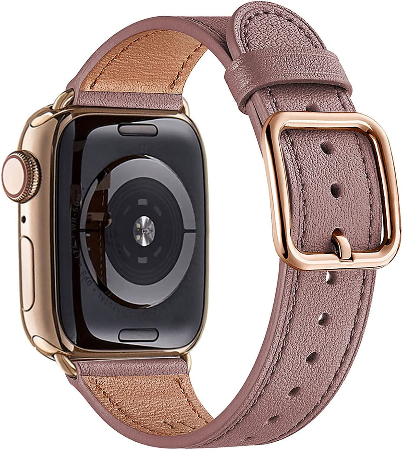 MNBVCXZ Compatible with Apple Watch Band 38Mm 40Mm 41Mm 42Mm 44Mm 45Mm 49Mm Women Men Girls Boys Genuine Leather Replacement Strap for Iwatch Series 8 7 6 5 4 3 2 1 Iwatch Ultra SE (Pink Sand/Rose Gold)  MNBVCXZ-US Lavender/Gold 42mm 44mm 45mm 49mm 