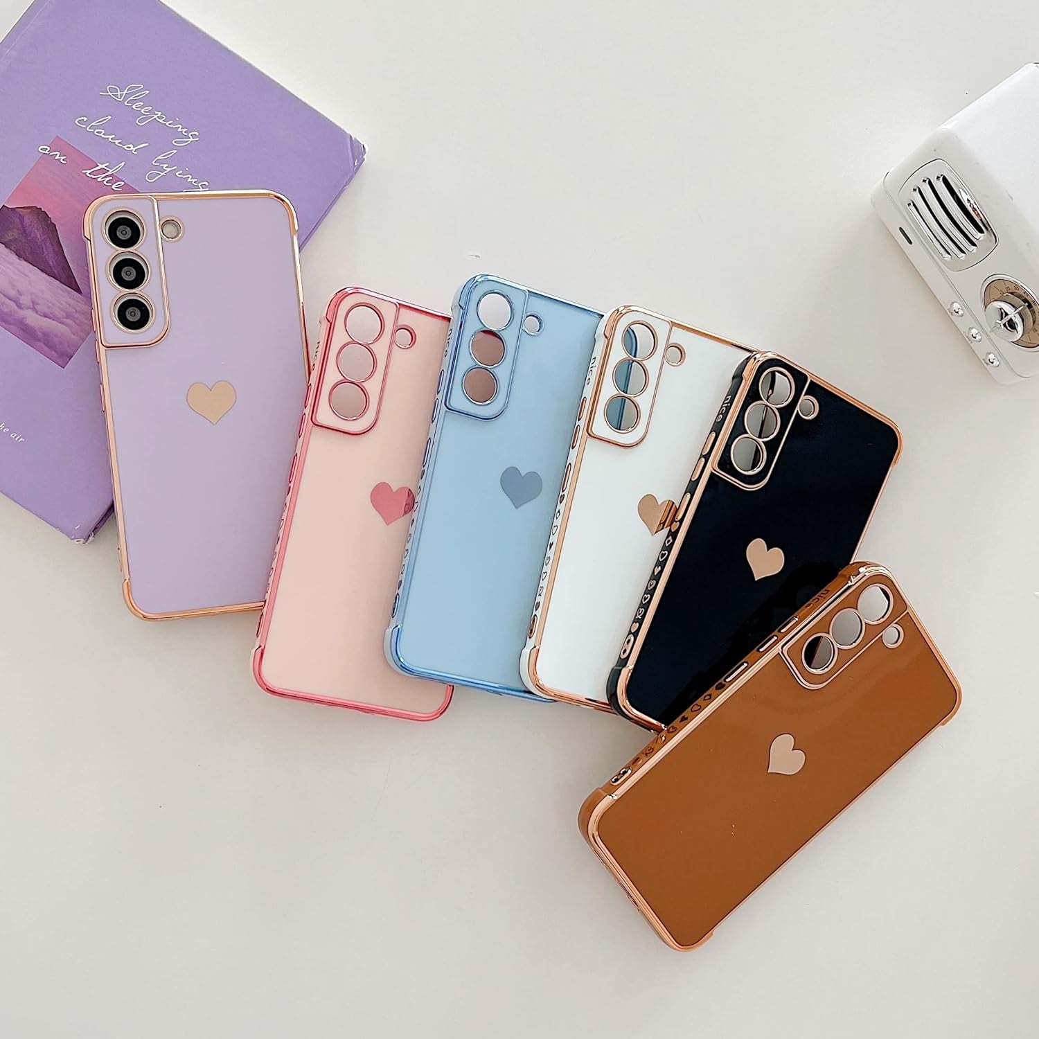 Phylla Compatible with Samsung Galaxy S21+ plus 6.7” 5G Case,Luxury Plating Cute Love Heart Side Small Pattern Phone Case,Full Camera Protection Soft Silicone Shockproof Bumper Cover (Pink)  phylla   