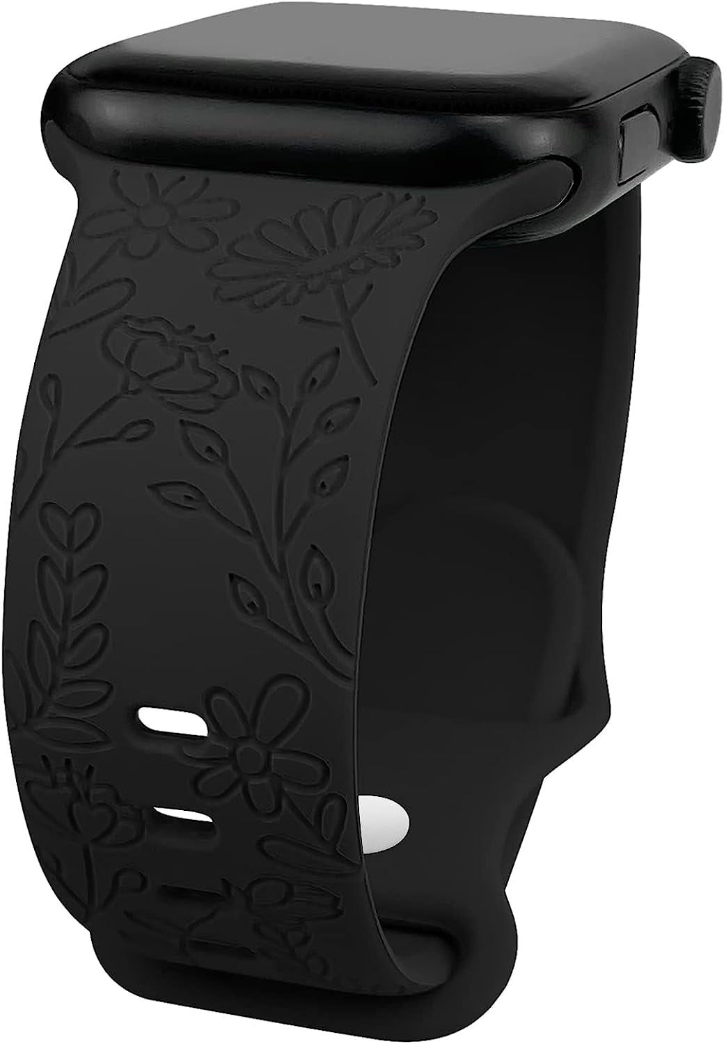 Lyfatz Flower Engraved Bands Compatible with Apple Watch Band 38Mm 40Mm 41Mm 42Mm 44Mm 45Mm 49Mm Women,Floral Laser Soft Silicone Waterproof Sport Band Replacement Wristbands for Iwatch Series 8 7 6 5 4 3 2 1 SE Ultra  Lyfatz Black 38/40/41mmM/L 