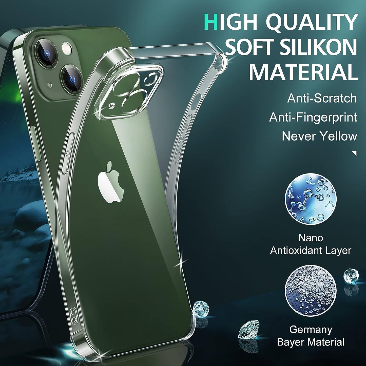 WISMURHI Crystal Clear Case for Iphone 13, [Never Yellow], [Airbag Protection], [Camera Protection], Silicone Phone Cover Case with Screen Protector, Slim Transparent Case Protective, 6.1''  WISMURHI   