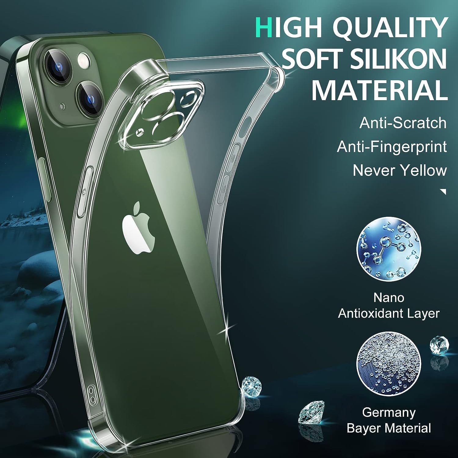 WISMURHI Crystal Clear Case for Iphone 13, [Never Yellow], [Airbag Protection], [Camera Protection], Silicone Phone Cover Case with Screen Protector, Slim Transparent Case Protective, 6.1''  WISMURHI   