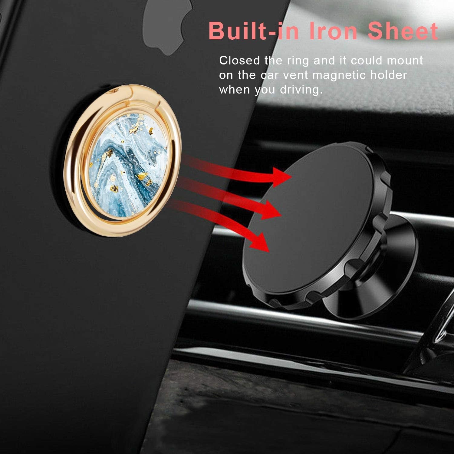 JIAXIUFEN Cell Phone Ring Stand Finger Holder Marble Glitter Grip Kickstand 360° Rotation Metal Ring Grip for Magnetic Car Mount Compatible with Iphone Samsung Galaxy Pixel All Smartphone Blue  JIAXIUFEN   
