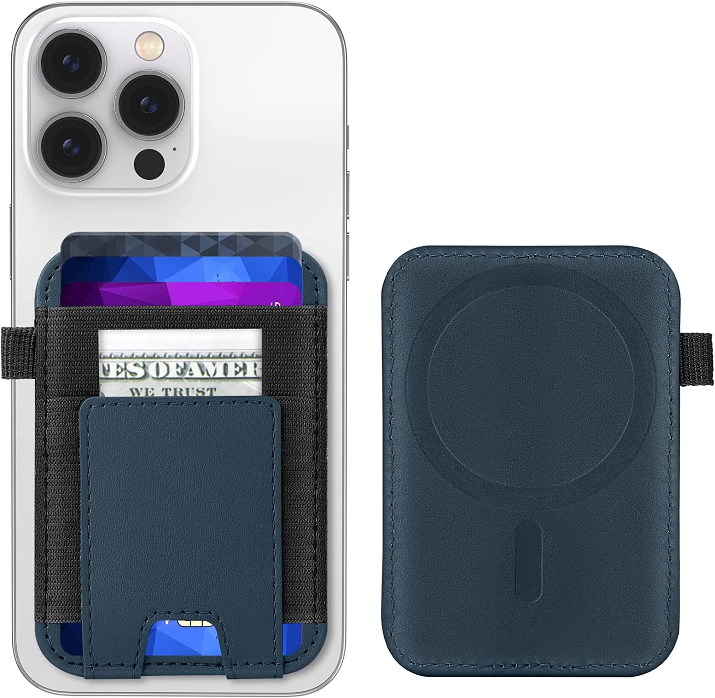 Magnetic Card Wallet Holder for Apple Magsafe, Magsafe Wallet for Iphone 14 Iphone 13 Iphone 12 Magsafe Leather Wallet, Magnetic Card Holder for Back of Iphone 14/13/ 12 Series, Fit 7 Cards, Black  ExtreLife Dark Blue  
