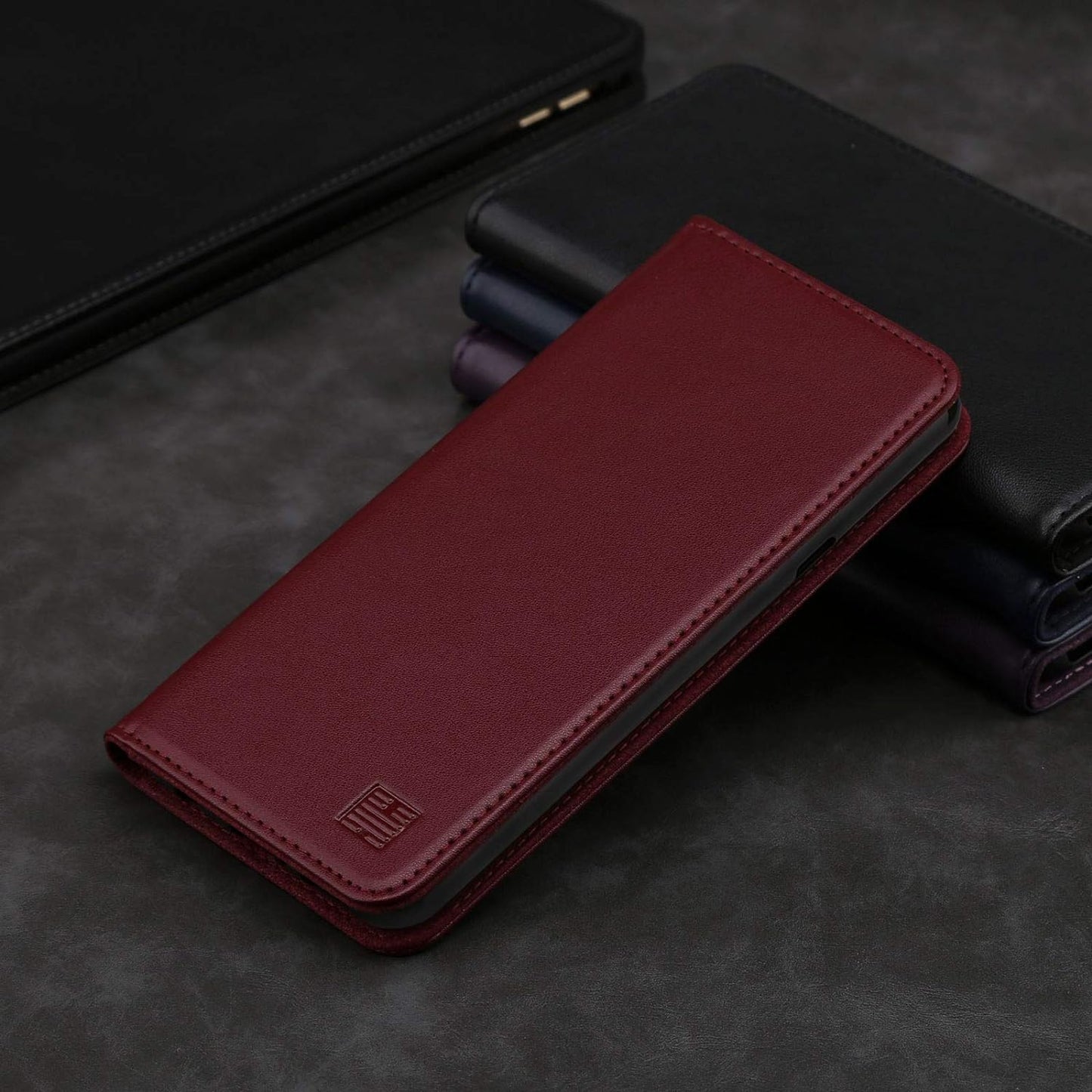 32Nd Classic Series - Real Leather Book Wallet Case Cover for LG V40 Thinq, Real Leather Design with Card Slot, Magnetic Closure and Built in Stand - Burgundy  32ndShop   