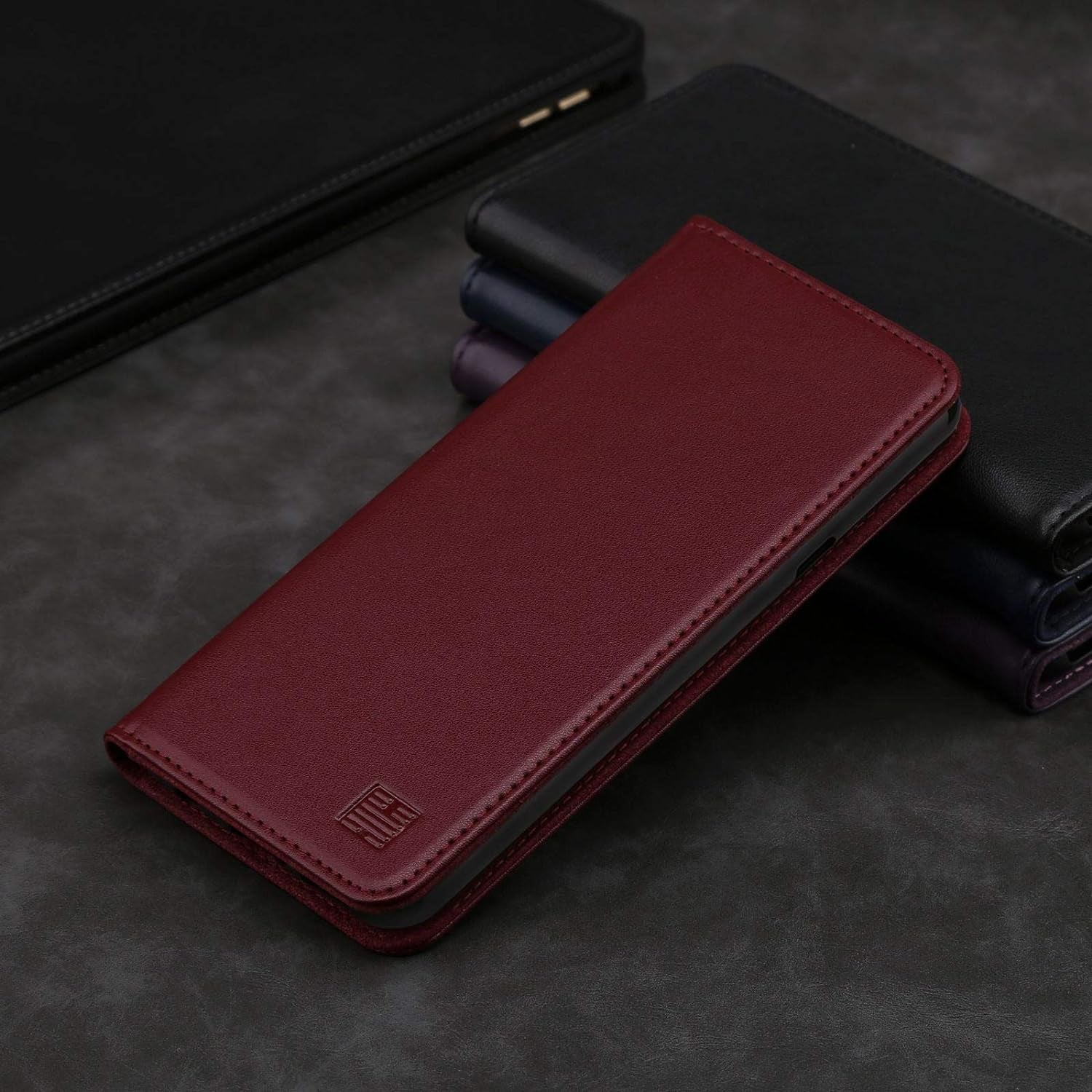 32Nd Classic Series - Real Leather Book Wallet Case Cover for LG V40 Thinq, Real Leather Design with Card Slot, Magnetic Closure and Built in Stand - Burgundy  32ndShop   