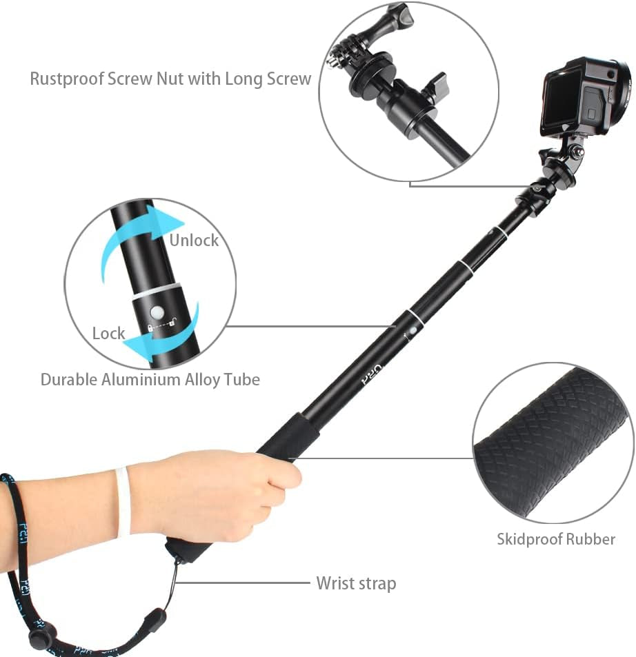 HSU Extendable Selfie Stick, Waterproof Hand Grip with Octopus Tripod Stand for Gopro Hero 11/10/9/8/7/6/5/4, Handheld Monopod Compatible with Cell Phones, AKASO Campark and Other Action Cameras  HSUTECH   