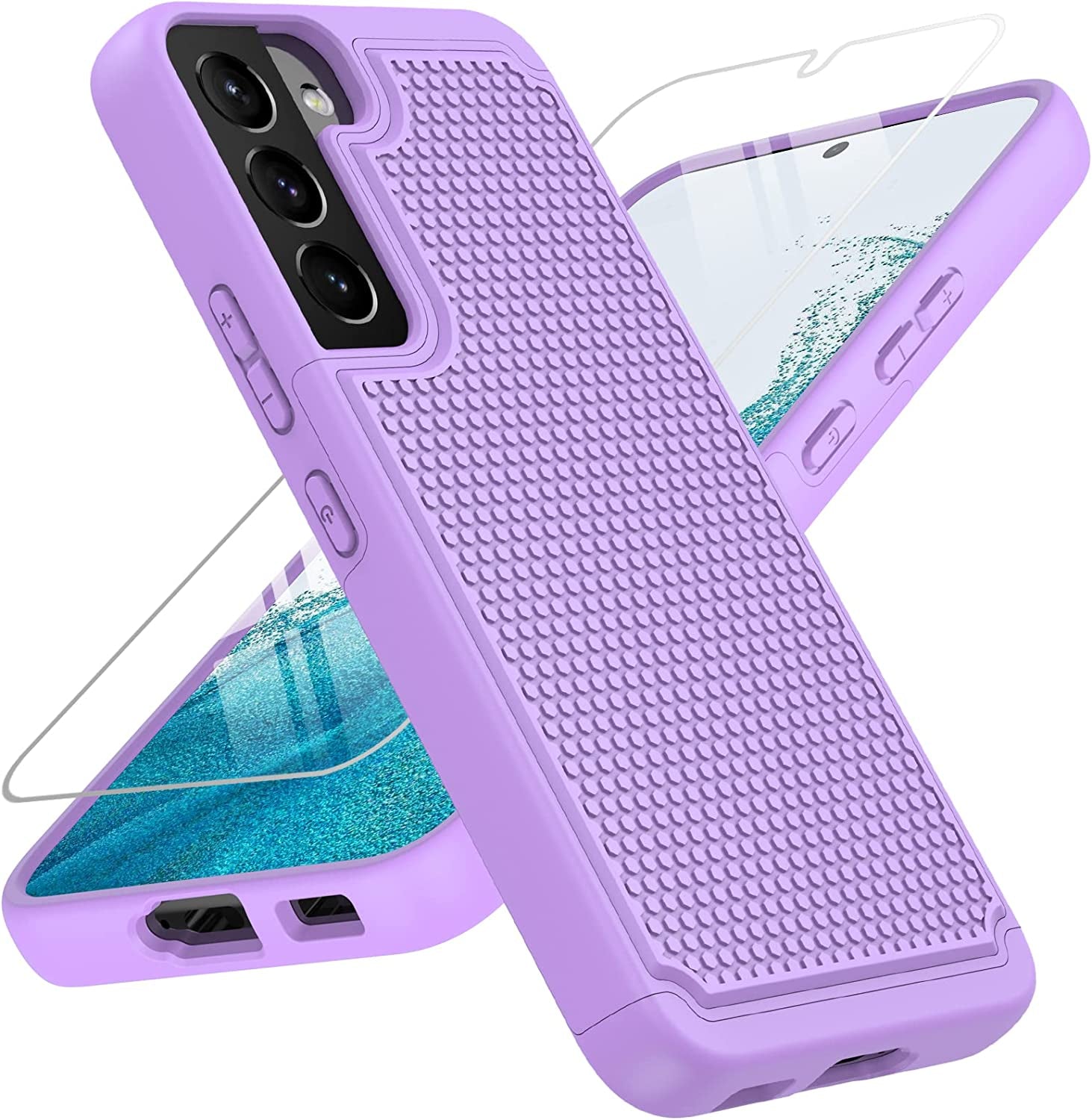 BNIUT for Samsung Galaxy S22 5G Case: Dual Layer Protective Heavy Duty Cell Phone Cover Shockproof Rugged with Non Slip Textured Back - Military Protection Bumper Tough - 6.1Inch (Girly Purple)  binghexin   