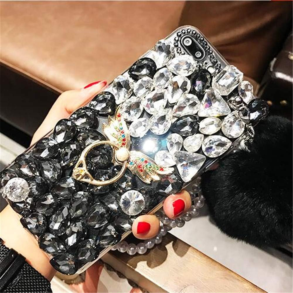 Case for LG G7 Thinq,3D Handmade Angel Ring Kickstand Fluffy Ball Sparkle Crystal Rhinestone Diamond Glitter Case for LG G7/LG G7 Thinq(C Angel Black)  RB-CASE   