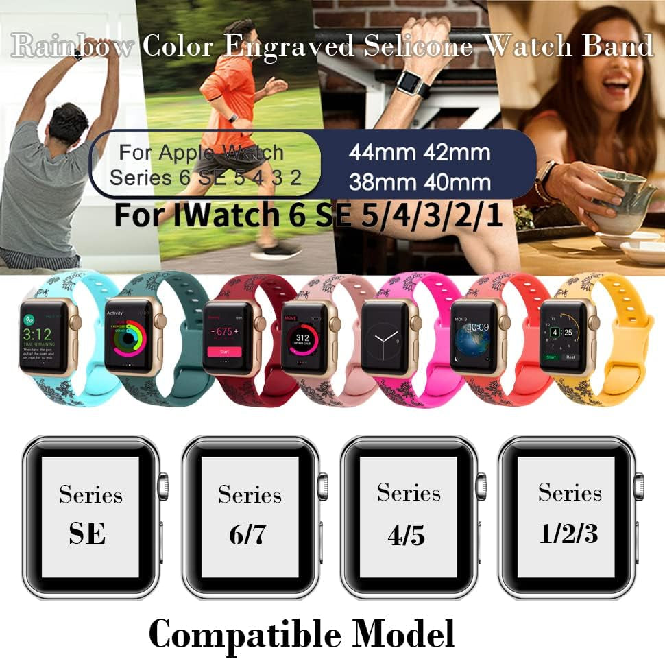 Compatible with Apple Watch Bands 38Mm 40Mm 41Mm 42Mm 44Mm 45Mm,Unique Flower Engraved Watch Band for Iwatch Series 7 6 5 4 3 2 1 SE Women Men  HZDK   