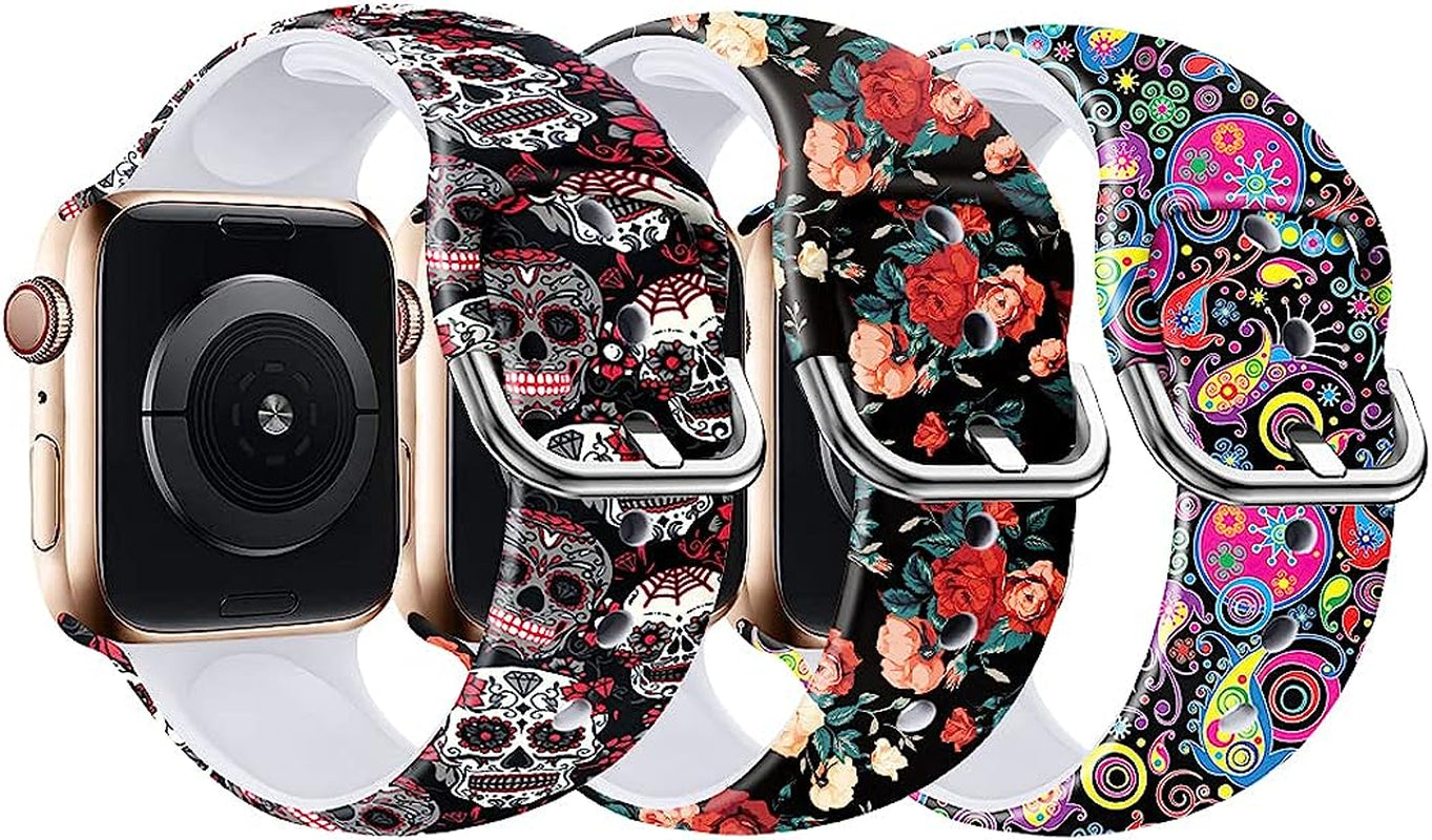 IKANFI Bands Compatible with Apple Watch Band 38Mm 40Mm 41Mm 42Mm 44Mm 45Mm for Women Men Silicone Floral Pattern Printed Band Strap for Iwatch Band SE Series 7 6 5 4 3 2 1 Wristband  IKANFI SSkull/Peony/Jellyfish 42mm/44mm/45mm M/L 