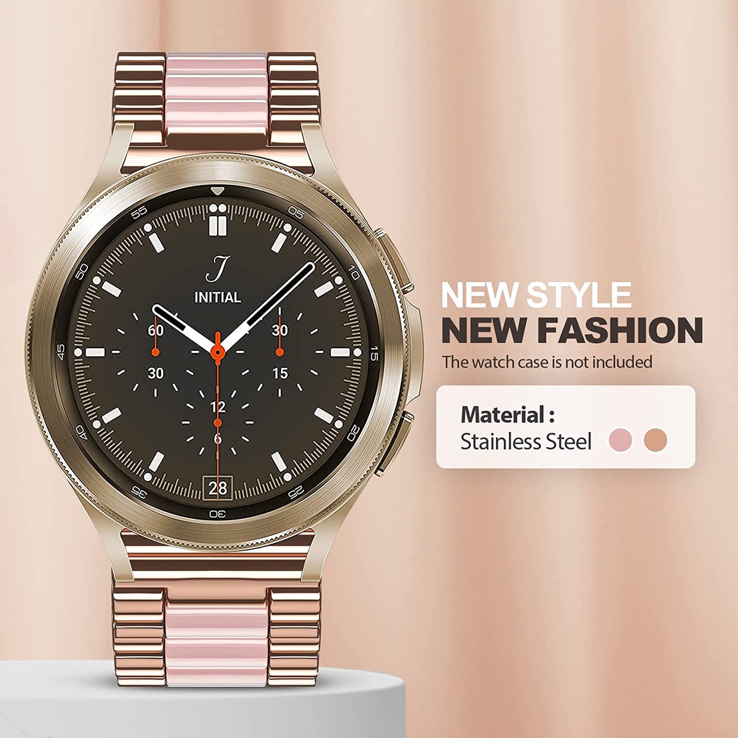 Oribox 20Mm Watch Bands Compatible for Watch Bands, Samsung Galaxy Watch Resin Pink Metal Wristband  ORIbox   