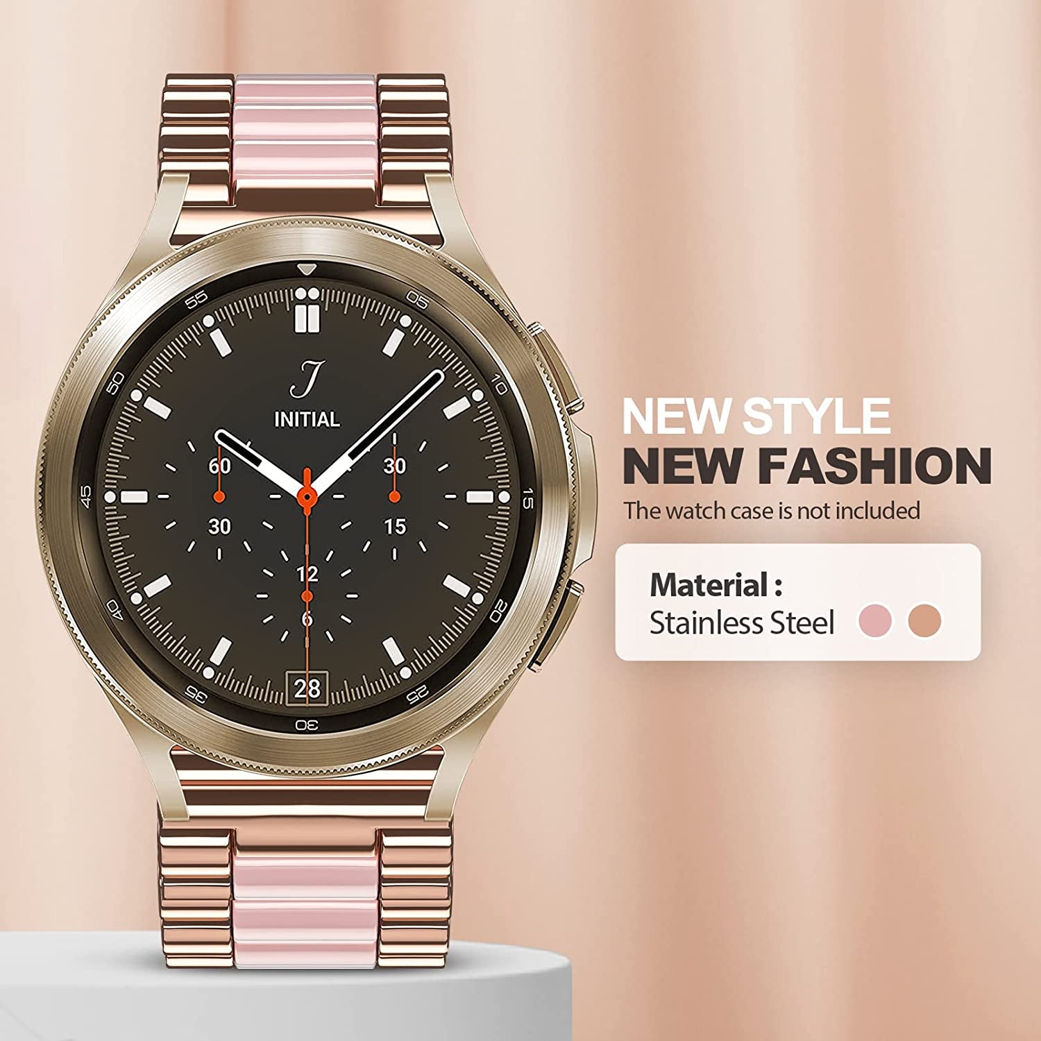 Oribox 20Mm Watch Bands Compatible for Watch Bands, Samsung Galaxy Watch Resin Pink Metal Wristband  ORIbox   