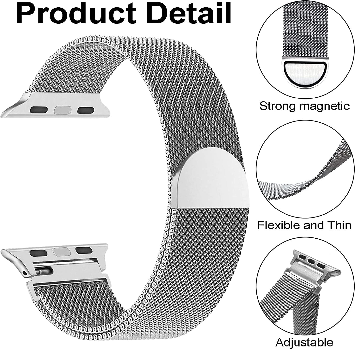 Metal Milanese Loop Band Compatible with Apple Watch Band 38Mm 40Mm 41Mm 42Mm 44Mm 45Mm 49Mm Women Men, Stainless Steel Mesh Magnetic Adjustable Strap for Iwatch Series Ultra/8/7/6/5/4/3/2/1/Se,Silver  BANDHOME   