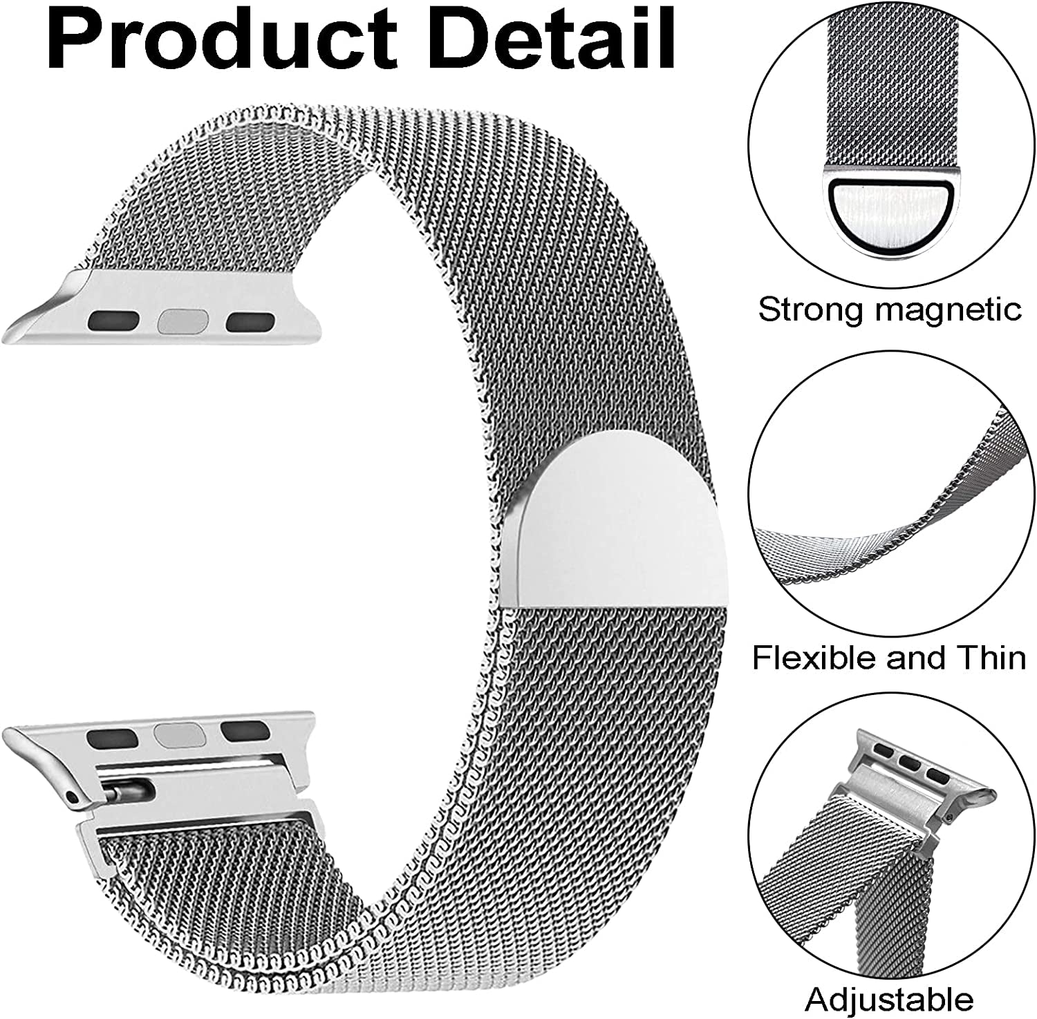 Metal Milanese Loop Band Compatible with Apple Watch Band 38Mm 40Mm 41Mm 42Mm 44Mm 45Mm 49Mm Women Men, Stainless Steel Mesh Magnetic Adjustable Strap for Iwatch Series Ultra/8/7/6/5/4/3/2/1/Se,Silver  BANDHOME   