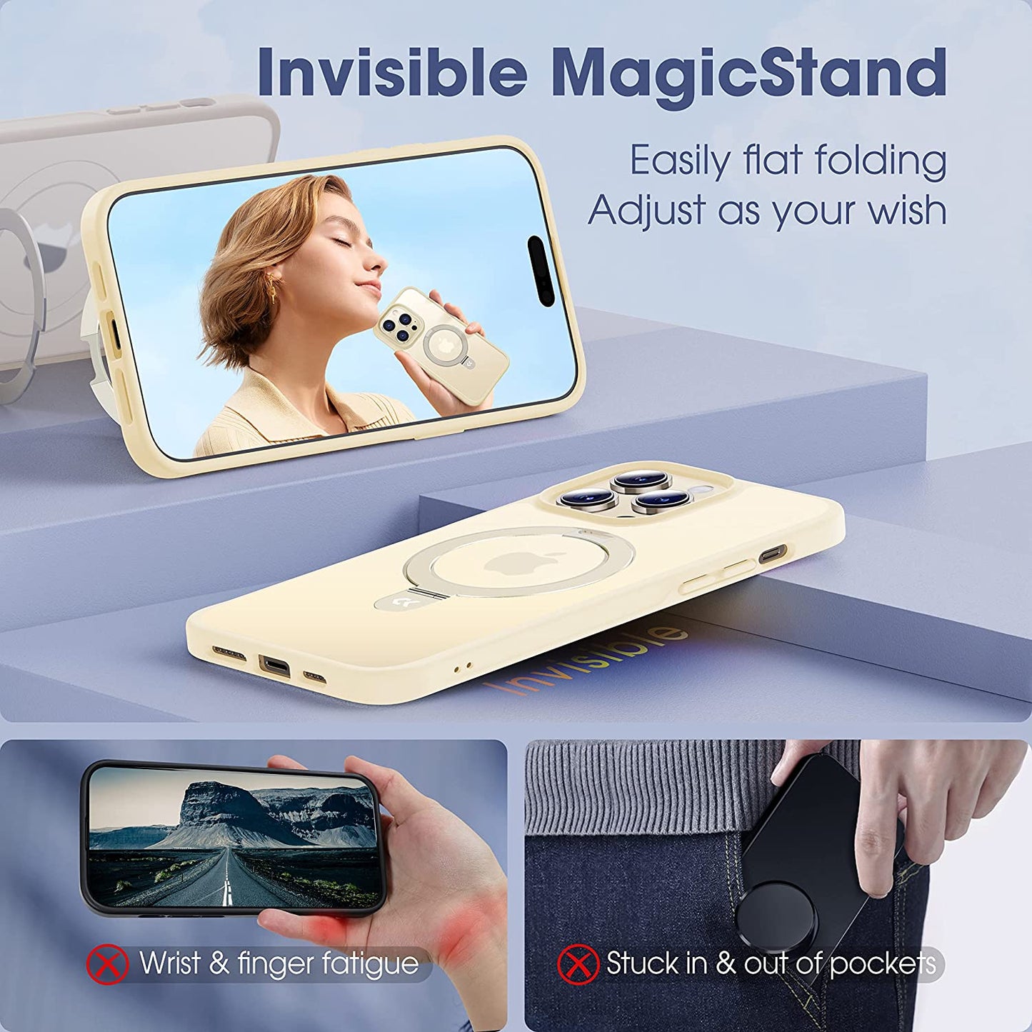 CASEKOO Iphone 14 Pro Magnetic Case with Stand - Beige, Magsafe & Military Drop Protection, Slim & Shockproof, 6.1 Inch  CASEKOO   