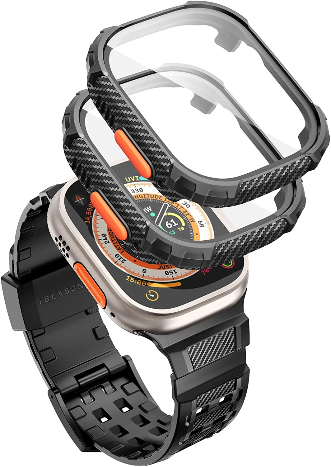 I-Blason Armorbox Compatible with Apple Watch Ultra Band [49Mm] for Apple Watch Ultra, Rugged TPU Watch Band & 2-Pack Bumper Cases [Built-In Tempered Glass Screen Protector] (Black, 49Mm)  i-Blason   