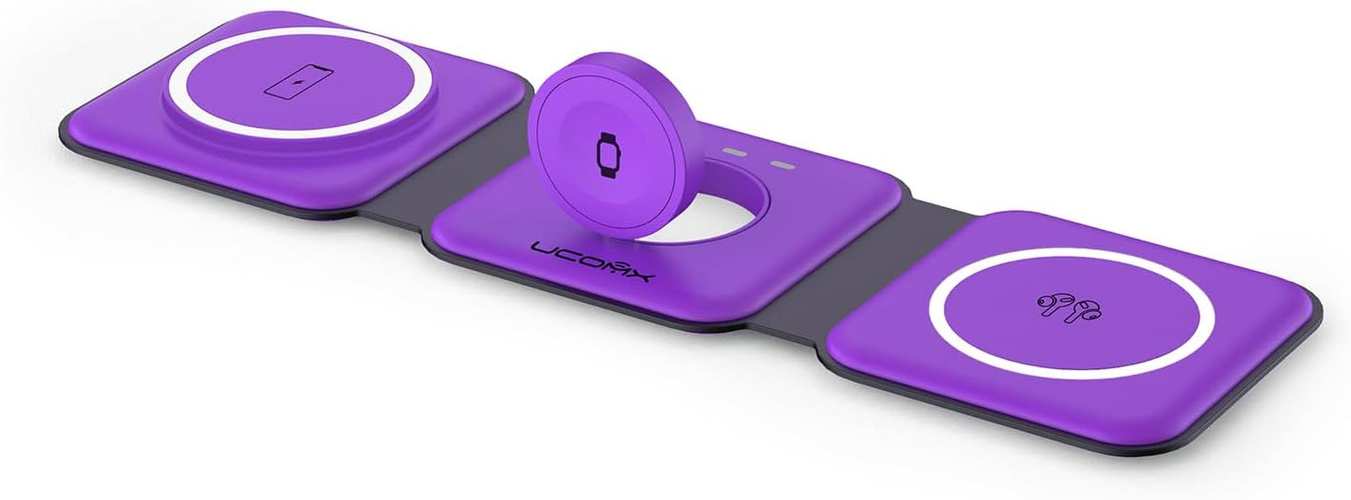UCOMX Nano 3 in 1 Wireless Charger for Iphone,Magnetic Foldable 3 in 1 Charging Station,Travel Charger for Multple Devices for Iphone 14/13/12 Series,Airpods 3/2/Pro,Iwatch(Adapter Included)  Lilimlss LLC Purple  
