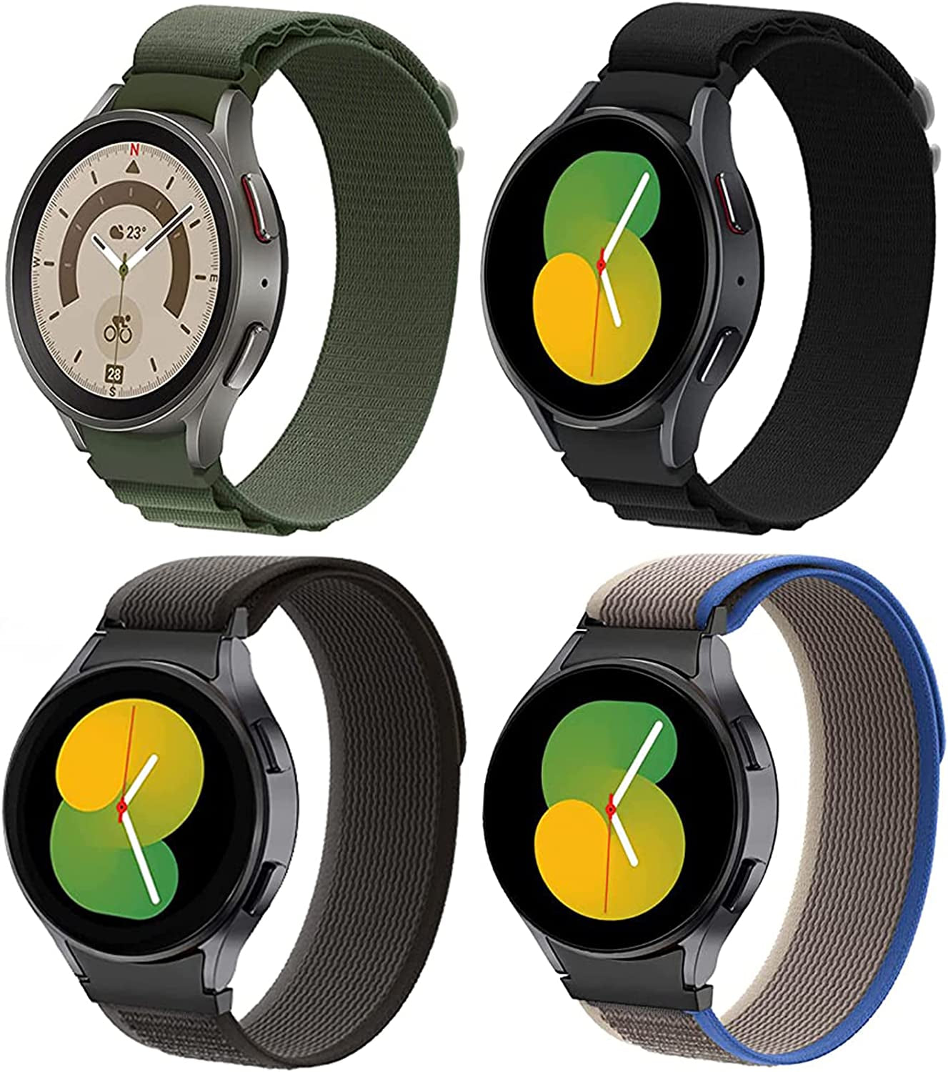 Wingle 4 Pack for Galaxy Watch 5 Band/ Galaxy Watch 5 Pro Band 45Mm/ Samsung Galaxy Watch 4 Band 44Mm 40Mm/ Watch 4 Classic 42Mm 46Mm Nylon Watch Band, Alpine Loop Woven Sport Bands Strap for Men Women  WINGLE   