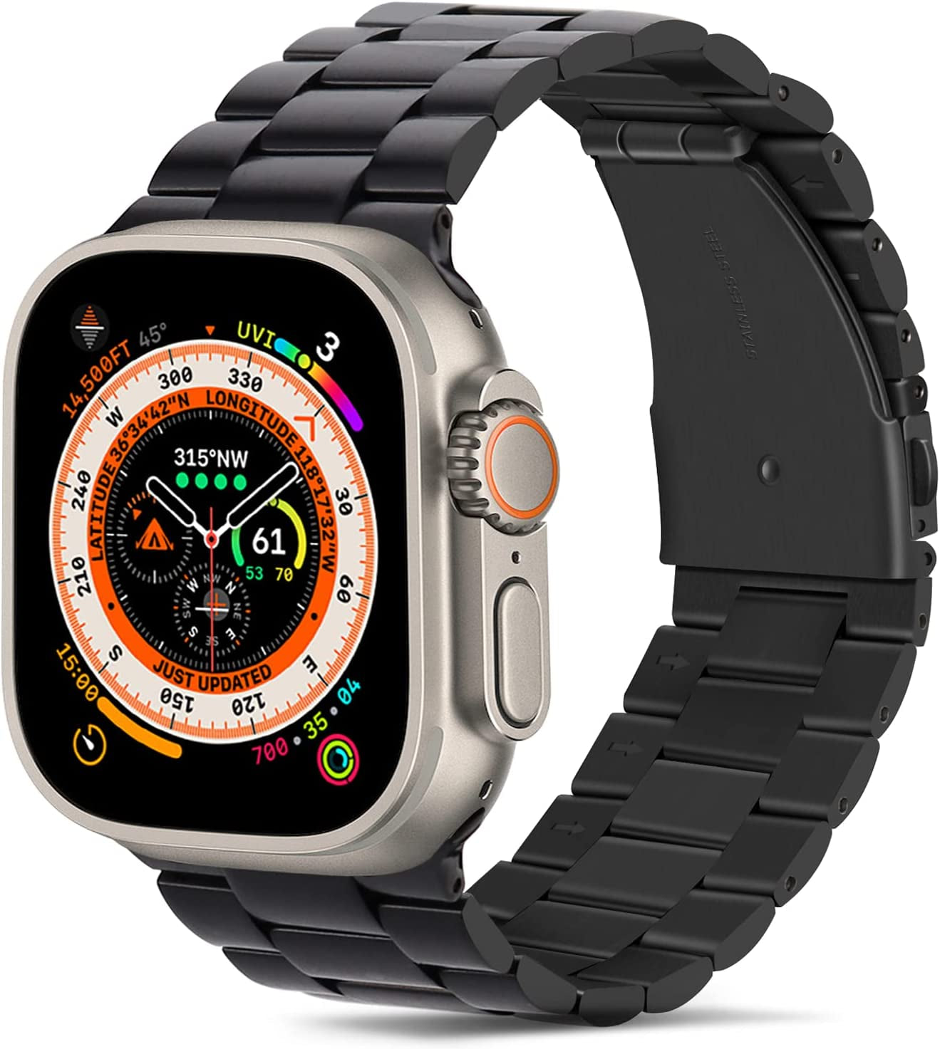 Tasikar Band Compatible with Apple Watch Band 49Mm Ultra Premium Stainless Steel Metal Replacement Strap with Case Compatible with Apple Watch Ultra 49Mm (Starlight)  Tasikar Black 49mm/Ultra 