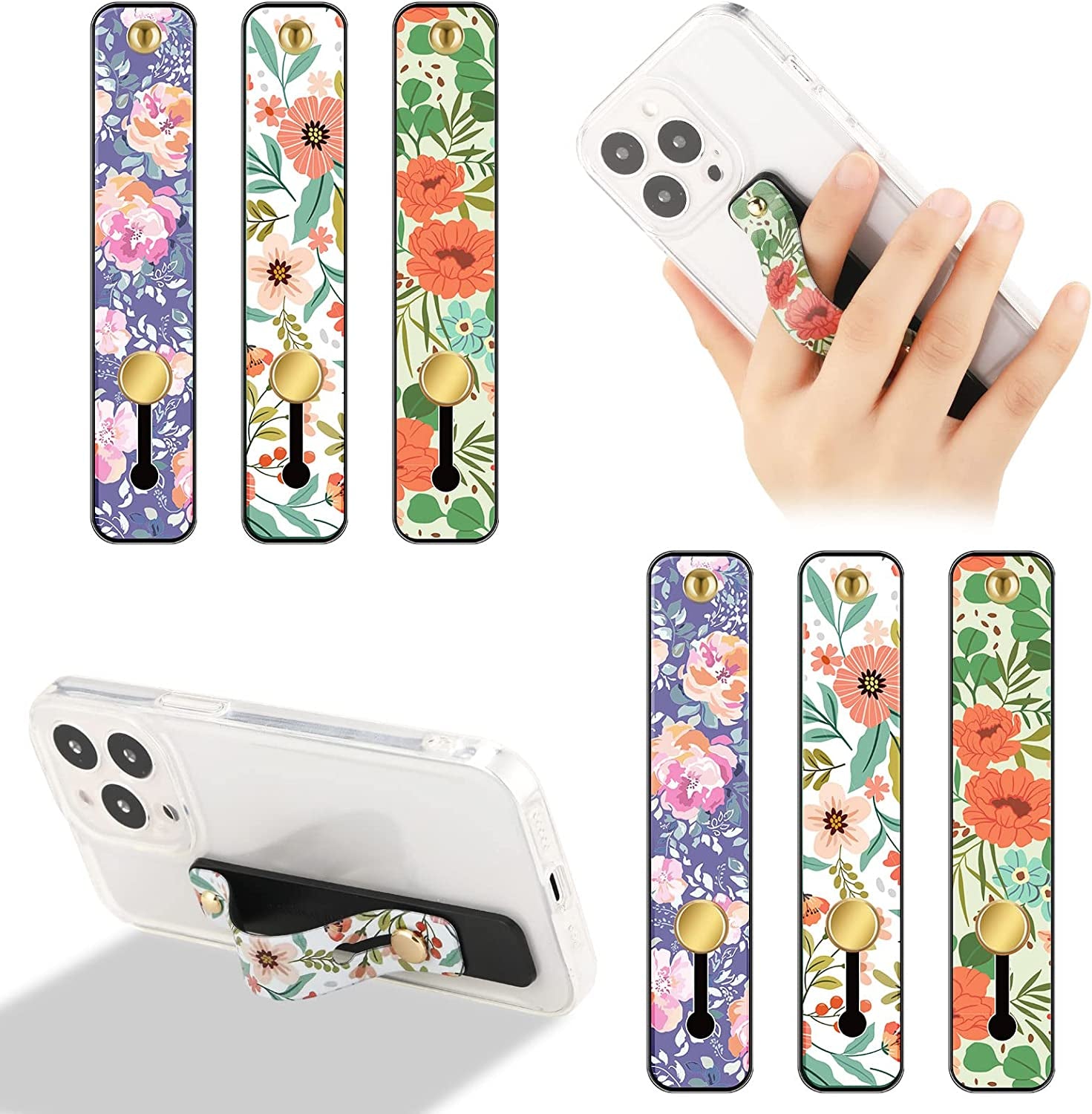 Weewooday 6 Pieces Phone Strap Grip Holder Finger Cell Phone Grip Telescopic Phone Finger Strap Stand Universal Finger Kickstand for Most Smartphones (Tie Dye Colors)  Weewooday Blossom  