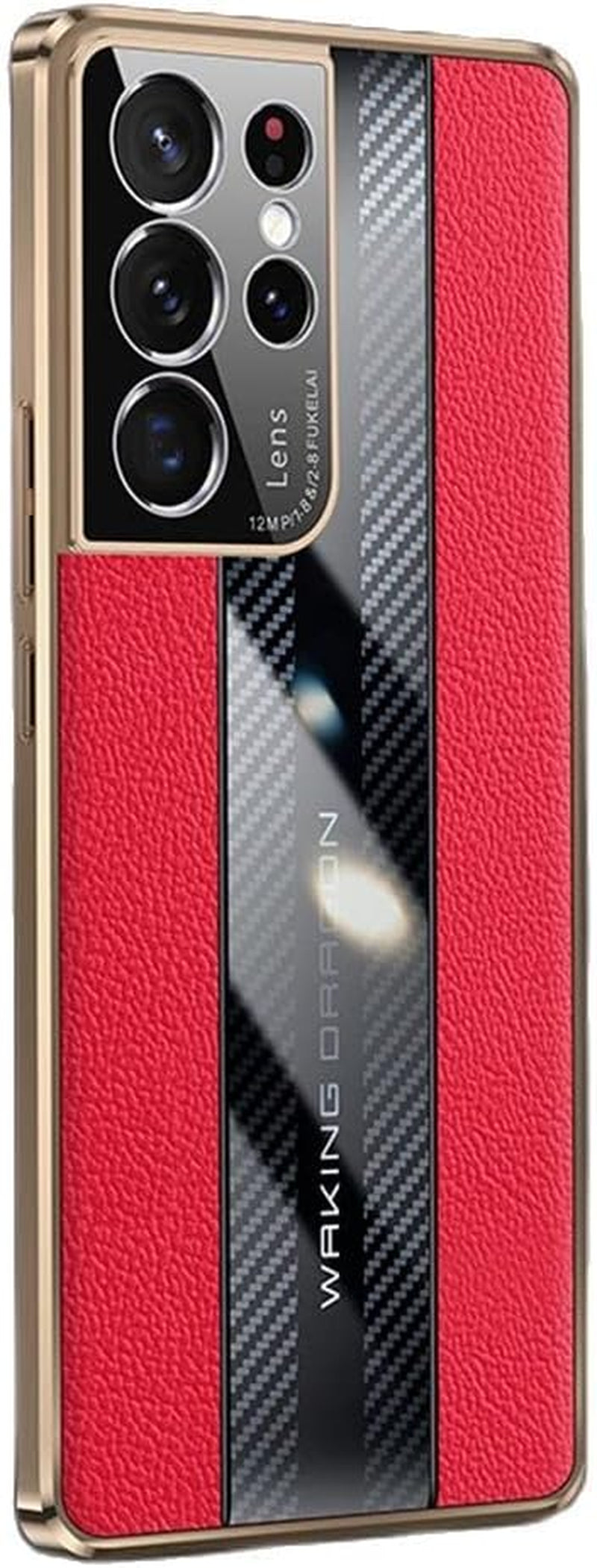 Lunivop for Samsung S21 Ultra Luxury TPU Soft Bumper Carbon Fiber & Genuine Leather Cover Compatible with Samsung Galaxy S21 Ultra 6.8" Inch Case Camera Protection Shockproof Phone Case (Black)  Lunivop Red  
