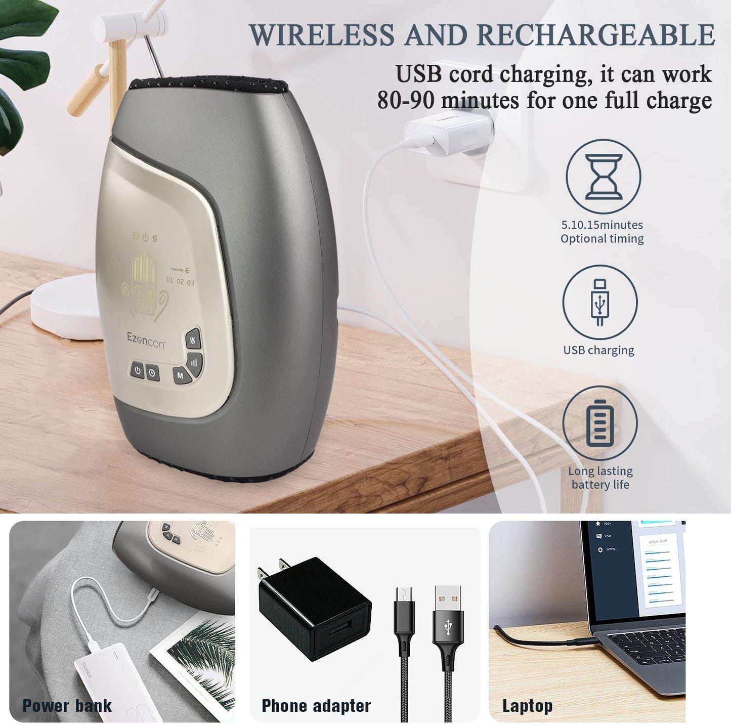 Ezencon Hand Massager with Heat, Rechargeable Finger Massager with Fingers Opening, Cordless Wrist Hand Massager for Arthritis Pain Relief with Compression & Heating, Birthday Gifts for Women  Ezencon   