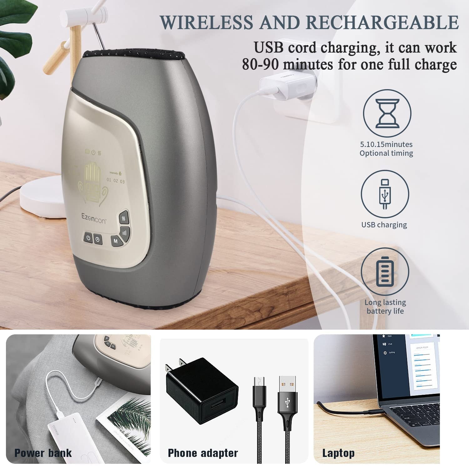 Ezencon Hand Massager with Heat, Rechargeable Finger Massager with Fingers Opening, Cordless Wrist Hand Massager for Arthritis Pain Relief with Compression & Heating, Birthday Gifts for Women  Ezencon   