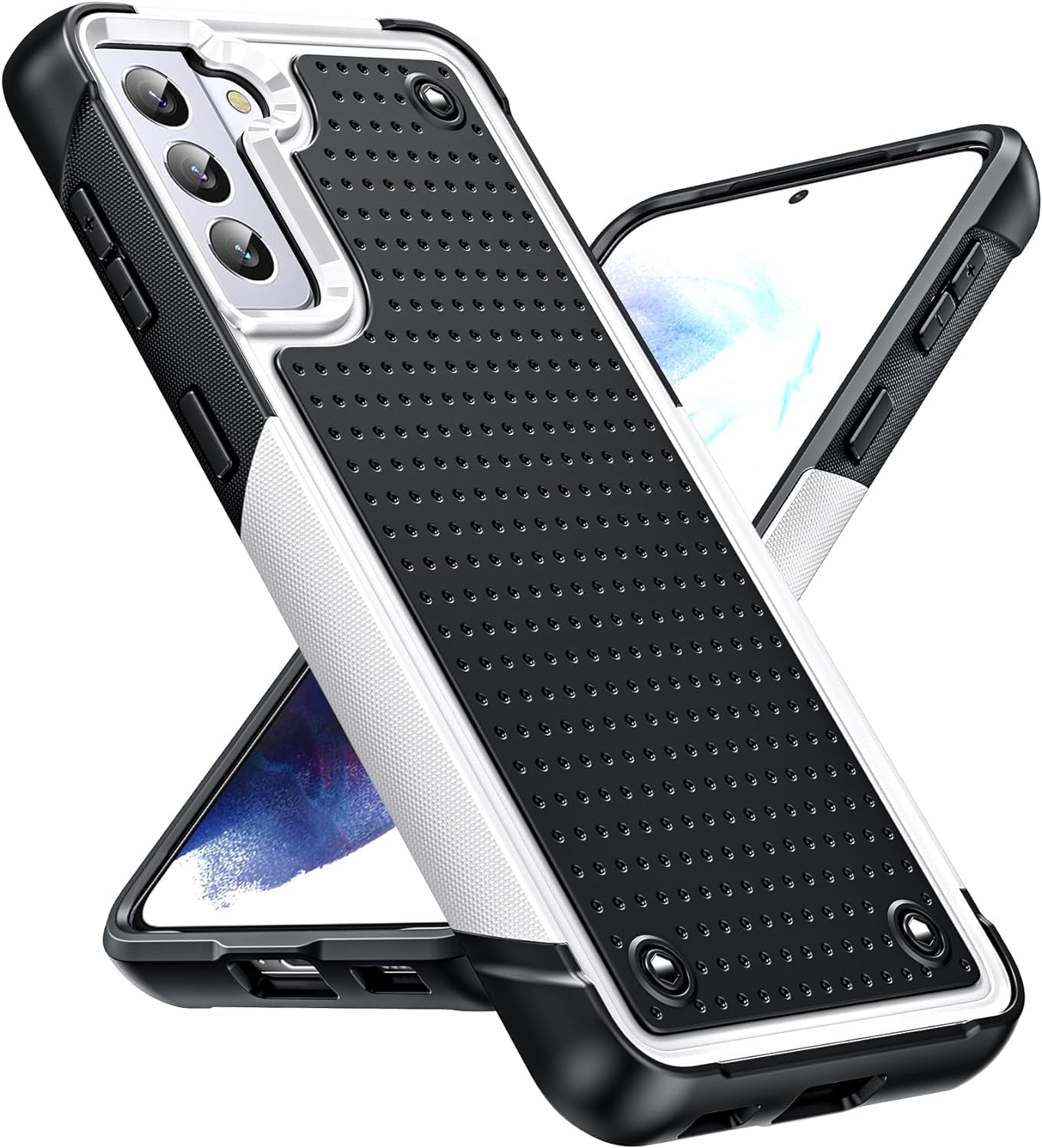 Leyi for Samsung Galaxy S21+ plus Case, Samsung S21 plus Case 5G, Shockproof Heavy Duty Dual Layer Protective Hard PC Textured Back & Soft Bumper Case for Galaxy S21 Plus, Black  LeYi White Samsung Galaxy S21 Plus 5G 