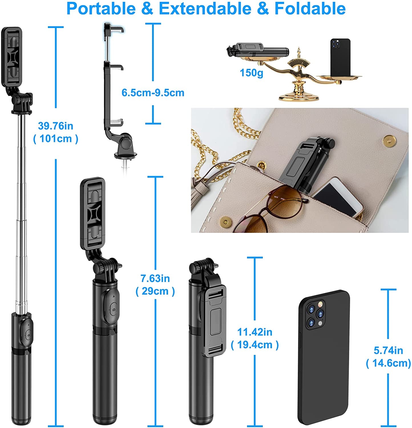 Selfie Stick, Extendable Selfie Stick Tripod with Wireless Remote and Tripod Stand, Portable, Lightweight, Compatible with Iphone 14 13 12 Pro Xs Max Xr X 8Plus 7, Samsung Smartphone and More  LDP   