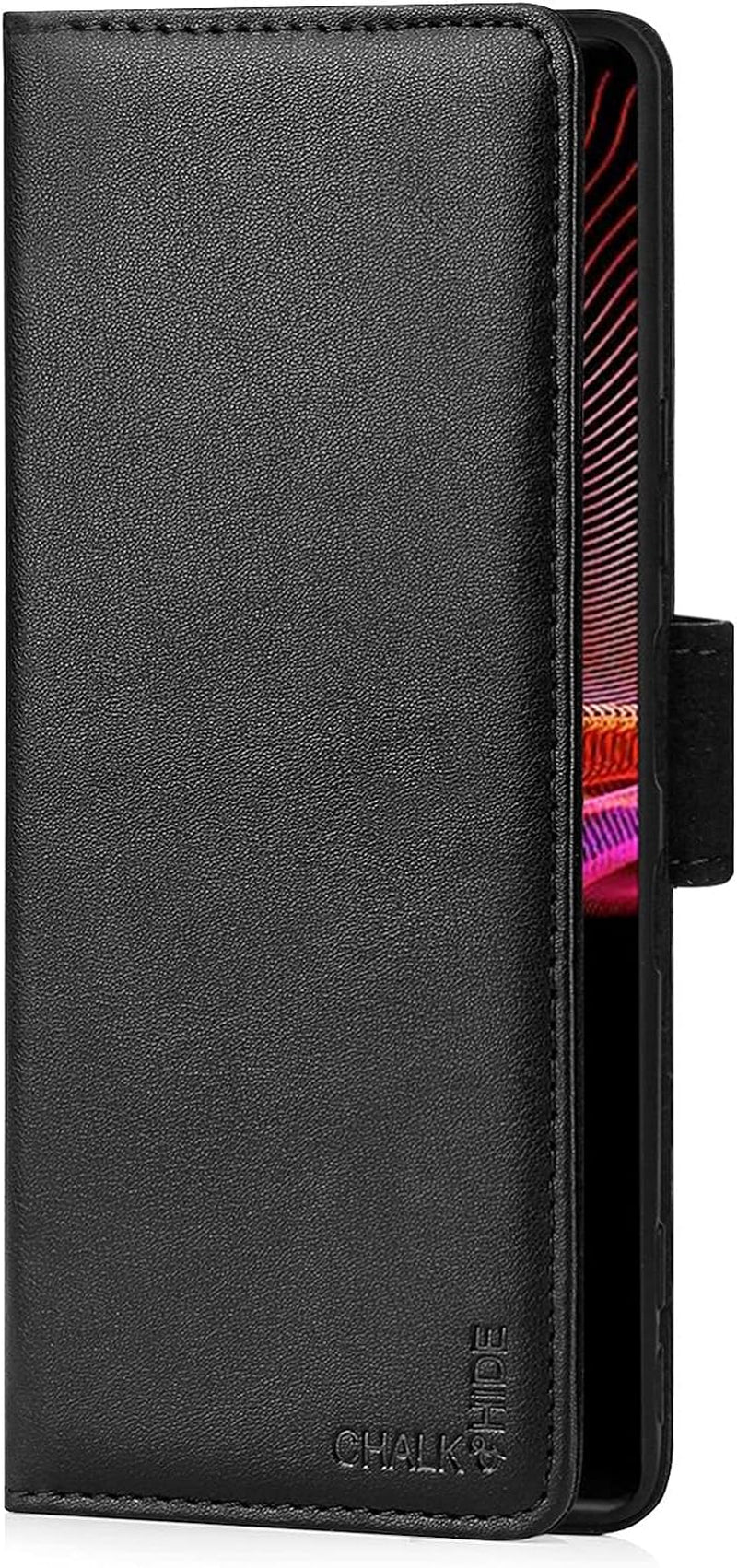 Chalk & Hide - Real Leather Book Wallet Case Cover for Sony Xperia 1 III (2021), Real Leather Design with Card Slot, Magnetic Closure and Built in Stand - Black  32ndShop   