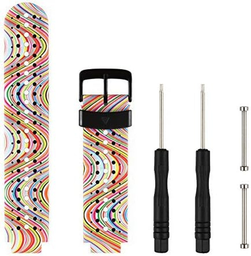 Replacement for Garmin Forerunner 235 / Garmin Approach S20 S5 S6 Watch Band Accessory, Adjustable Silicone Solid&Pattern Strap Wristband for Forerunner 220/230/620/630/735Xt/235Lite…  kiugi Colorful Wave  