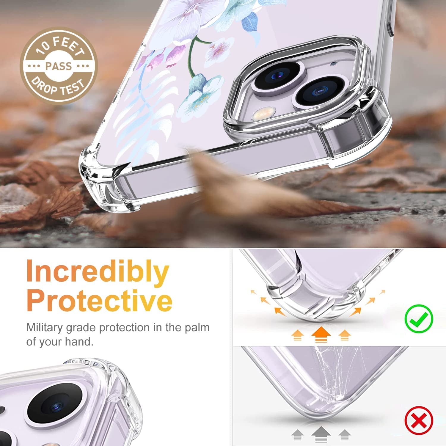 YOYORI Compatible with Iphone 14 Case with Screen Protector, Flower Pattern Design, Floral Clear Women Phone Case Shockproof Protective Soft TPU Bumper Cover 6.1 Inch 2022(Hibiscus)  YOYORI   