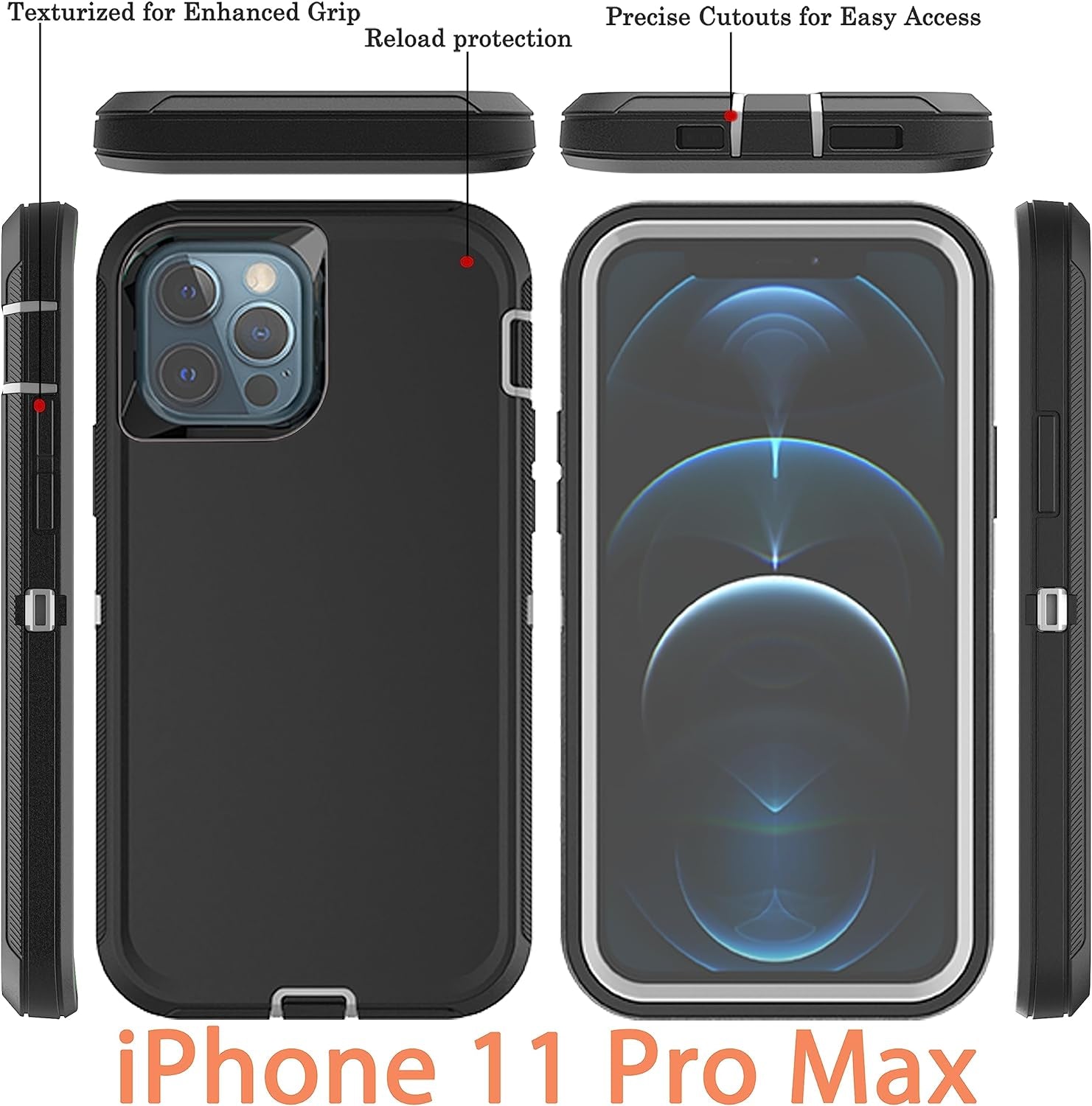 Ymhxcy for Iphone 11 Pro Max Case Shockproof Dropproof Dust-Proof Drop Proof 3-Layer Durable Phone Case Heavy Duty Protection Phone Case Cover for Apple Iphone 11 Pro Max 6.5“ Black and Grey  YmhxcY   