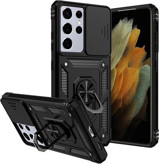 S21 Ultra Case,Samsung Galaxy S21 Ultra Case,With Camera Cover,[Military Grade] 16Ft.Drop Tested Cover with Magnetic Kickstand Protective Case for Galaxy S21 Ultra 6.8 Inch, Black  SKMY   