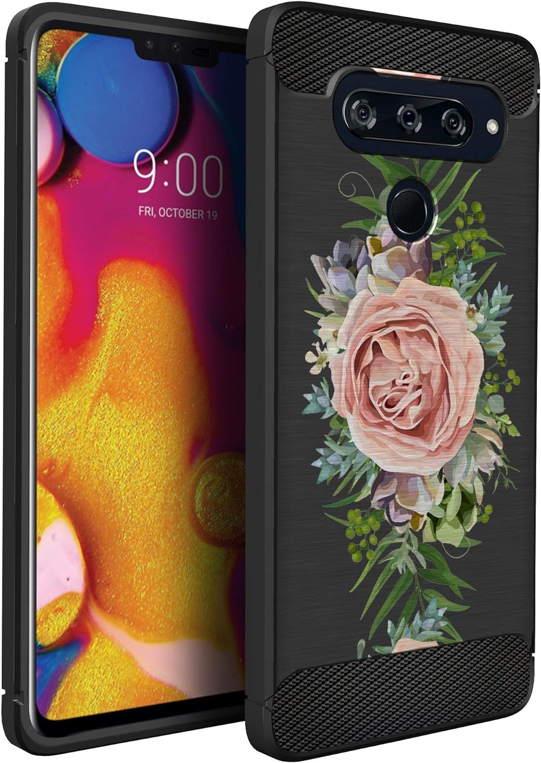 Casesondeck Case Compatible with [LG V40 Thinq] Tribal Floral Matte TPU Flexible Carbon Fiber Textured (Dreamcatcher)  CasesonDeck Pink Rose  