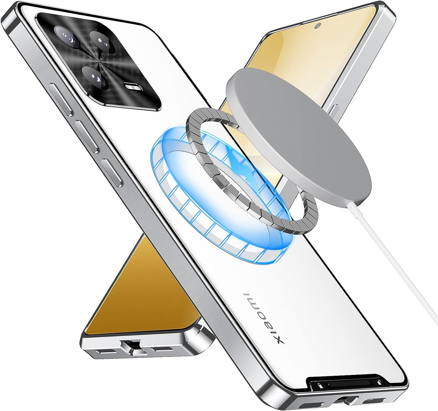 Tffozssi Case for Xiaomi 13, Compatible with Magsafe Magnetic Adsorption Metal Bumper Back Translucent Matte PC Cover, Black  Tffozssi Silver Xiaomi 13 