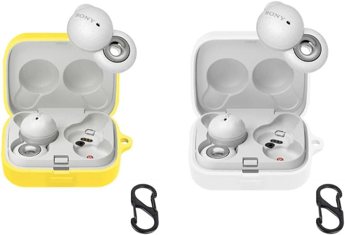 2 Pack DAYJOY Soft Silicone Protective Case Cover Compatible with Sony Linkbuds WF-L900 Earphone, Protective Skin Sleeve with Key Chain (Black+Blue)  DAYJOY yellow+white LinkBuds WF-L900 