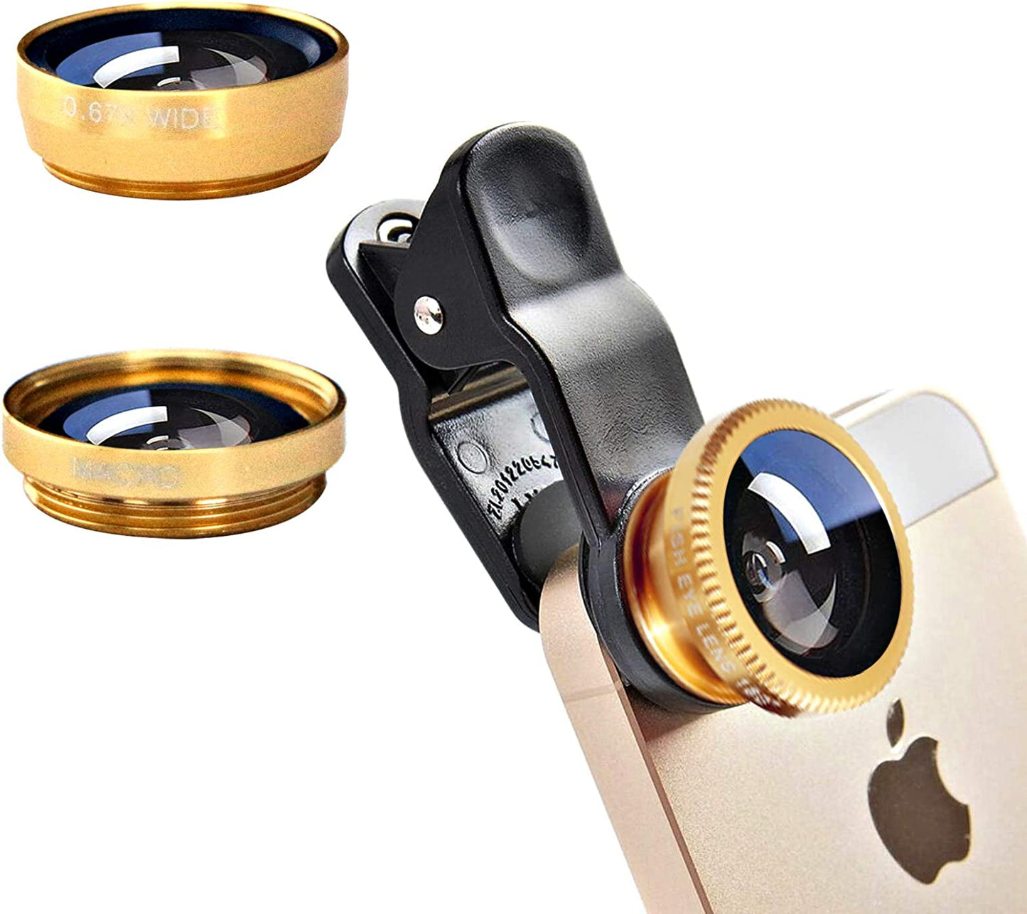 3 in 1 Cell Phone Camera Lens Kit Wide Angle Macro Fisheye Lens Universal for Smart Phones Iphone Samsung Android  ANJIELO SMART Gold  