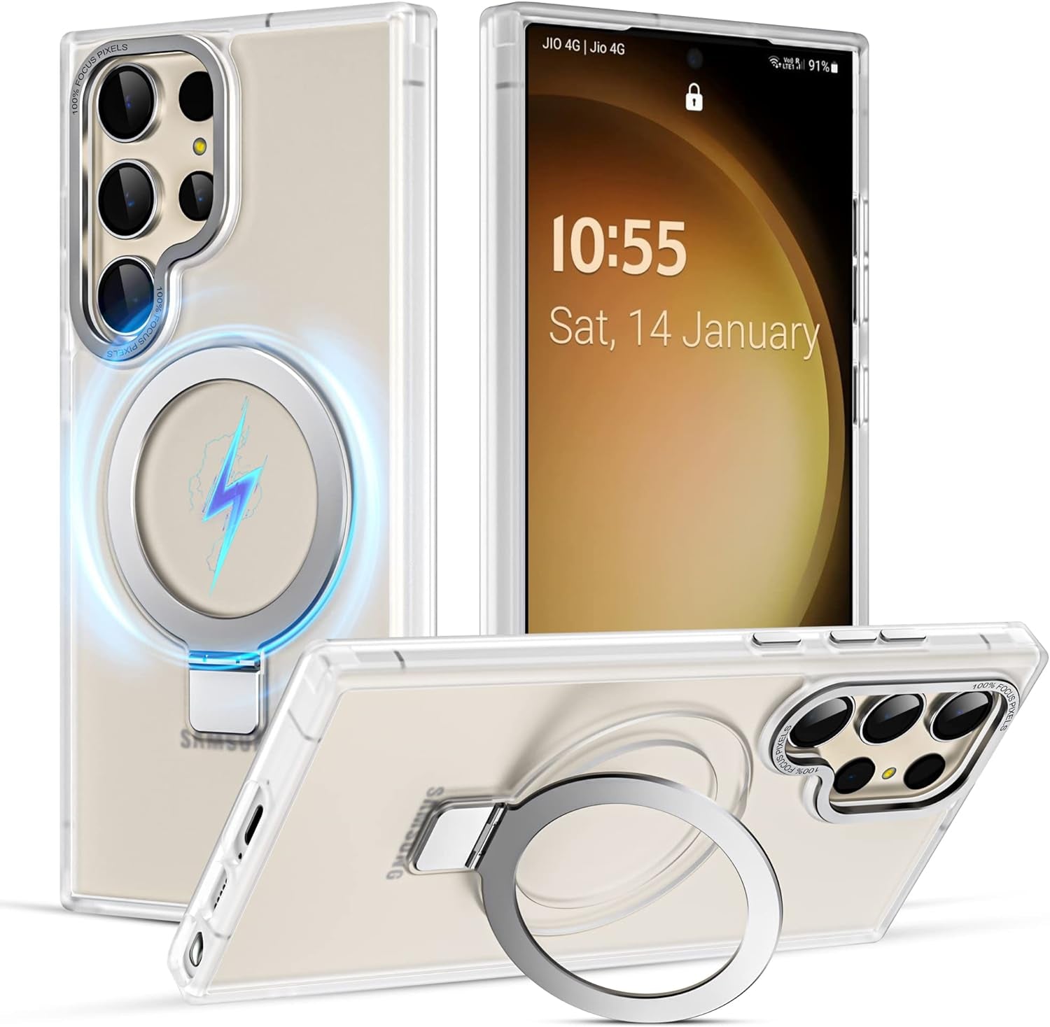 Cyberowl for Samsung Galaxy S23 Ultra Case with [3 in 1] Magnetic-Ring Stand, Military-Grade Drop Protection Translucent Matte Case for Women Men, Black  Cyberowl Translucent  