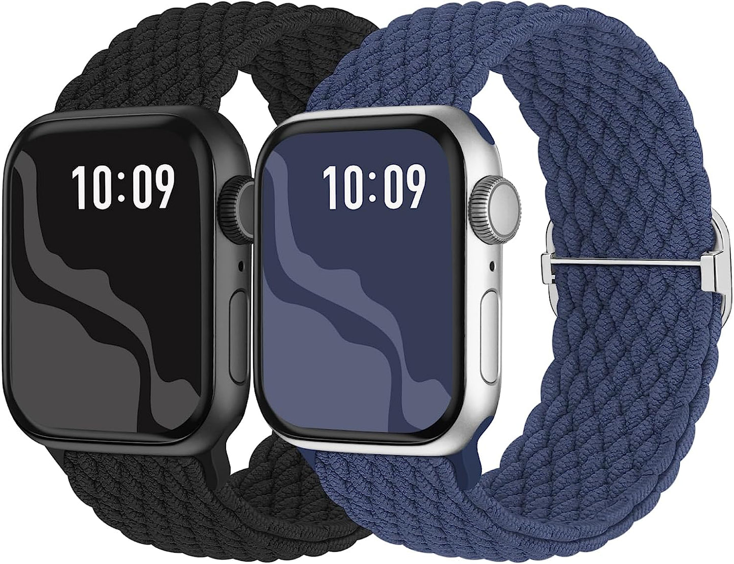 Braided Solo Loop Compatible with Apple Watch Band 38Mm 40Mm 41Mm 42Mm 44Mm 45Mm 49Mm, Stretchy Sport Bands Women Men Elastic Nylon Wristband for Iwatch Series 8 7 6 SE 5 4 3 2 1 Ultra  Suitisbest Black/Navy 38mm/40mm/41mm 
