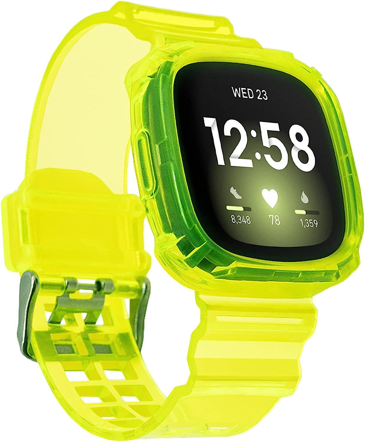 Afoskce Bands for Fitbit Versa 3 Bands/Fitbit Sense Bands/Fitbit Sense 2 Bands/Fitbit Versa 4 Bands for Women Men,Adjustable TPU Clear Bumper Protective Case Replacement Band for Watch  Afoskce Yellow  