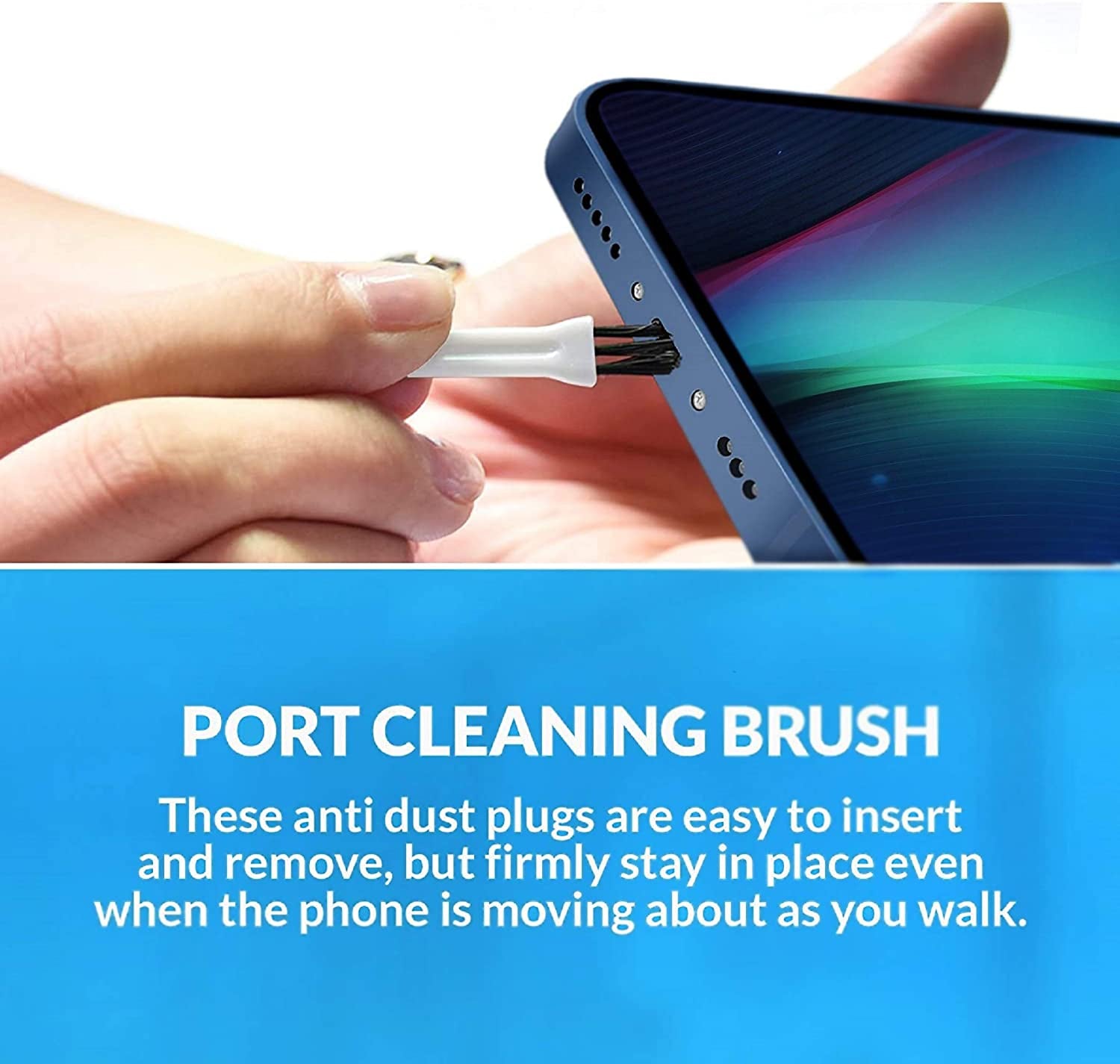 Portplugs Dust Plugs (10 Pack) Flat Design Compatible with Iphone 14, 13, 12, 11, X, 8, 7, Plus, Pro, Max and Air Pods, Includes Charging Port Cleaning Brush (Black)  PortPlugs   