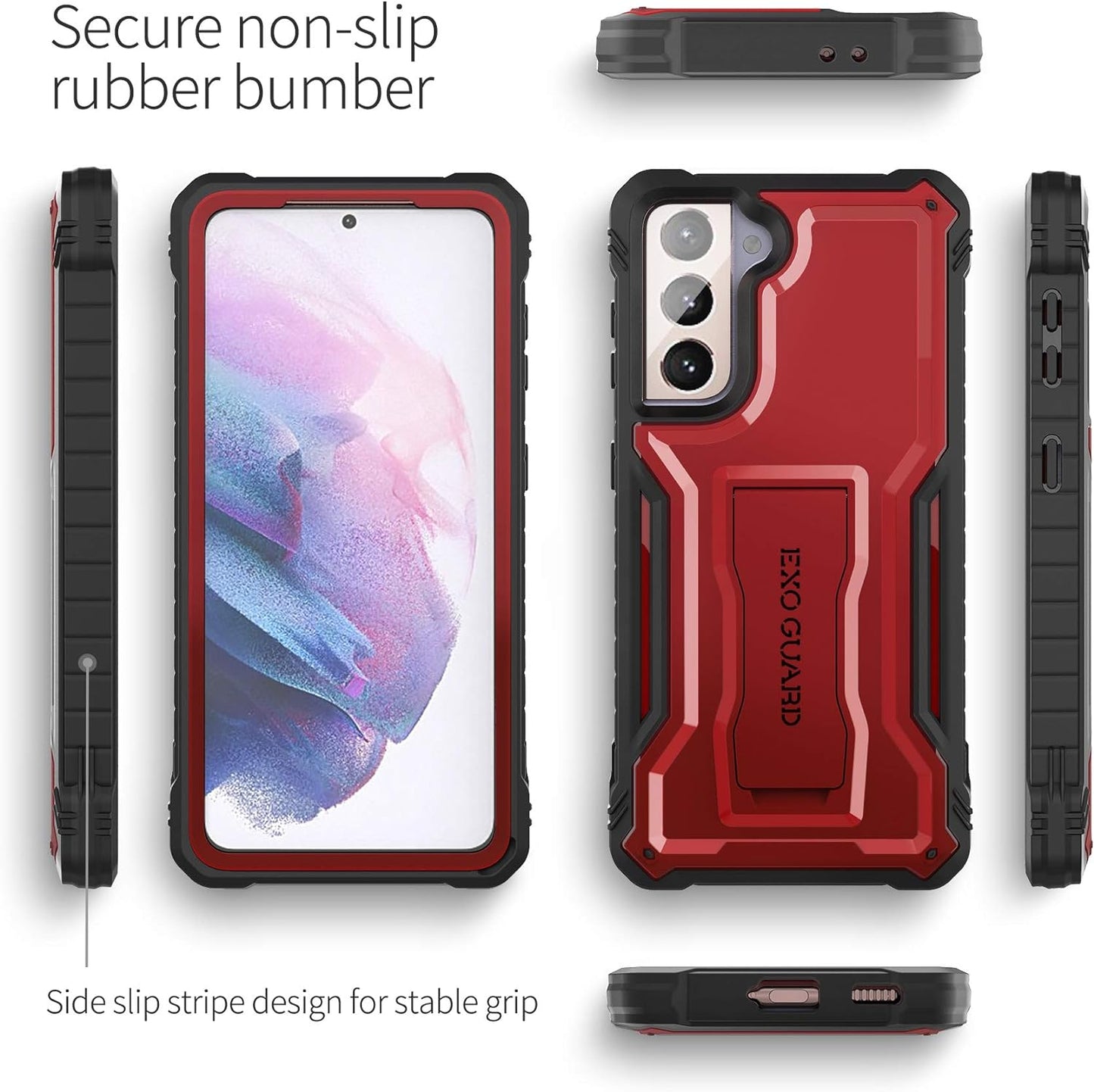 Exoguard Samsung Galaxy S21 plus 5G Case, Rubber Shockproof Full Body Cover Case for Samsung S21 plus Phone 6.7 Inch, Built-In Kickstand (Red)  ExoGuard   