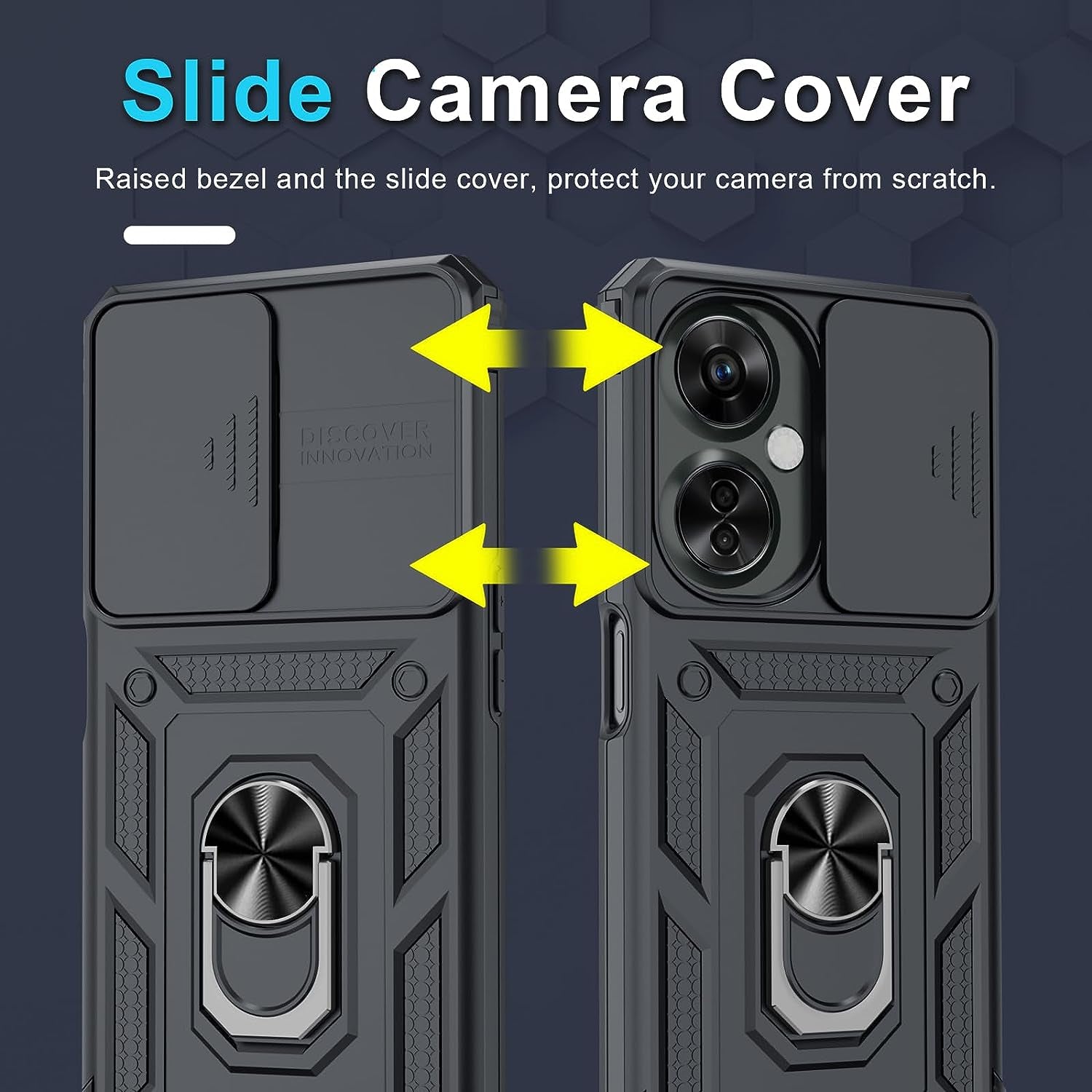 Janmitta Oneplus Nord N30 5G Case Built in Slide Camera Lens Cover+Screen Protector+Finger Ring Holder Kickstand,Heavy Duty Shockproof Full Body Protective Phone Cover,2023 Black  Janmitta   